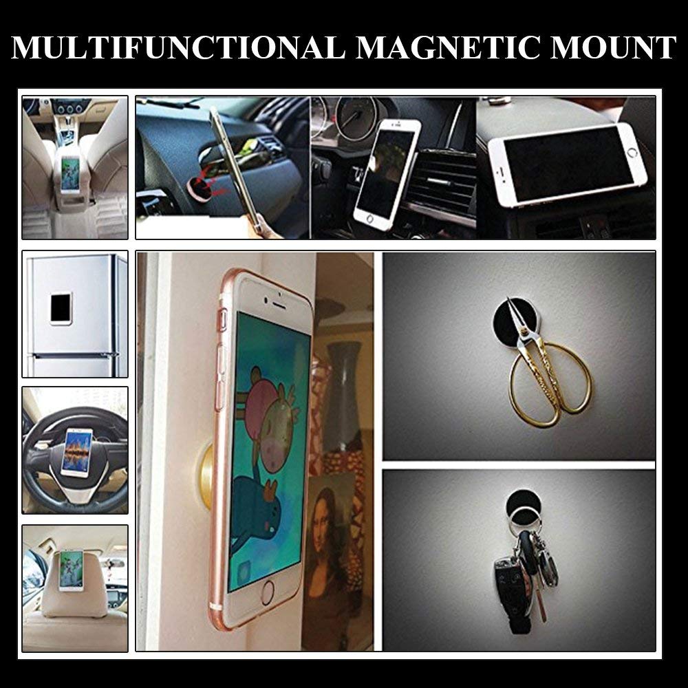 SALEX Juego de 4 soportes magnéticos negros para salpicadero de coche, pared, parabrisas, espejo, mesa, kit universal adhesivo compatible con GPS, tabletas y smartphones de hasta 13,3 pulgadas.