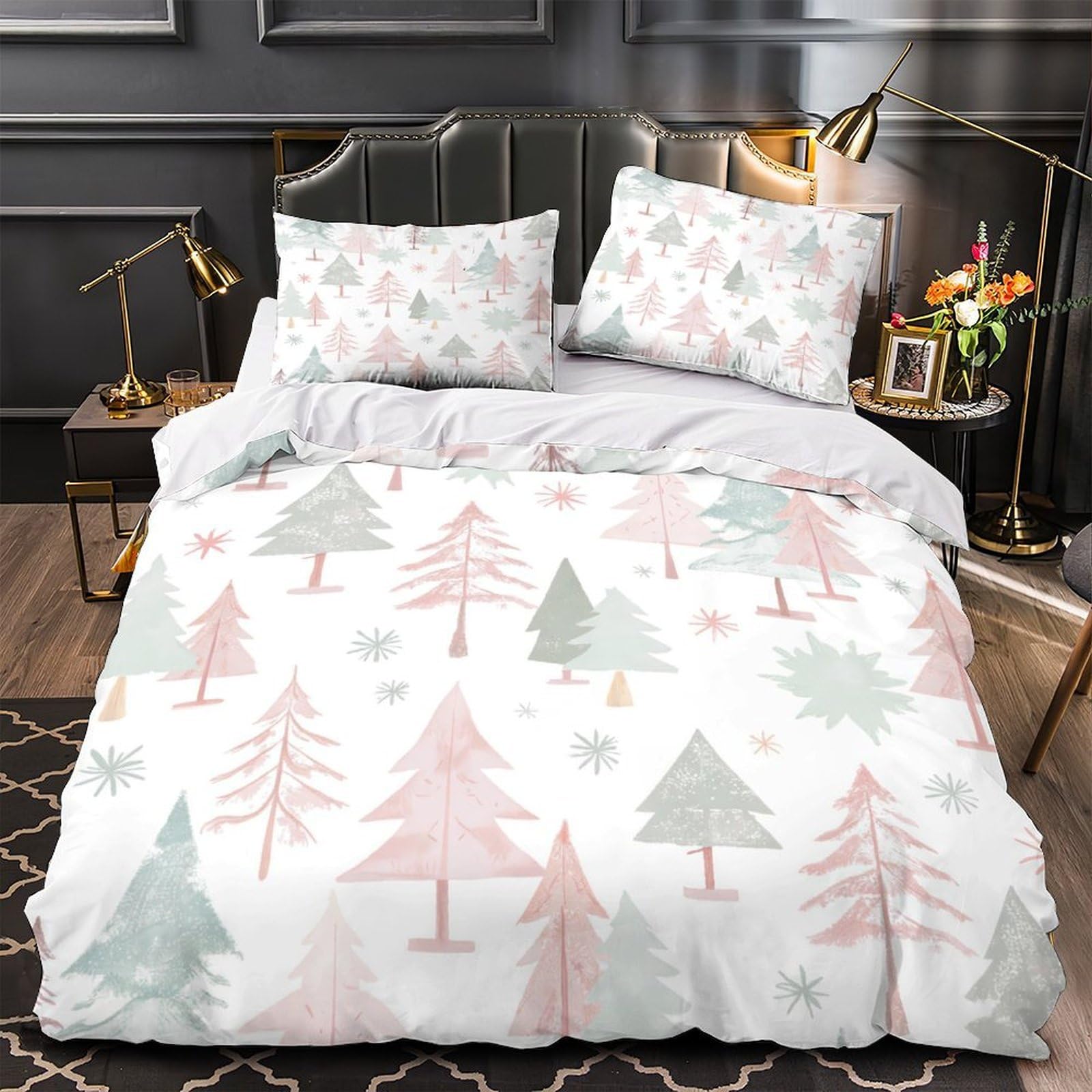 MMDASBVPE Christmas Trees Duvet Cover 3D Print Durable 3 Pcs Bed Linen Hidden Zipper Watercolor Winter_1 Quilt Cover Premium Breathable for Kids Adults Women Teens Youth Girls Boys King（220x240cm）