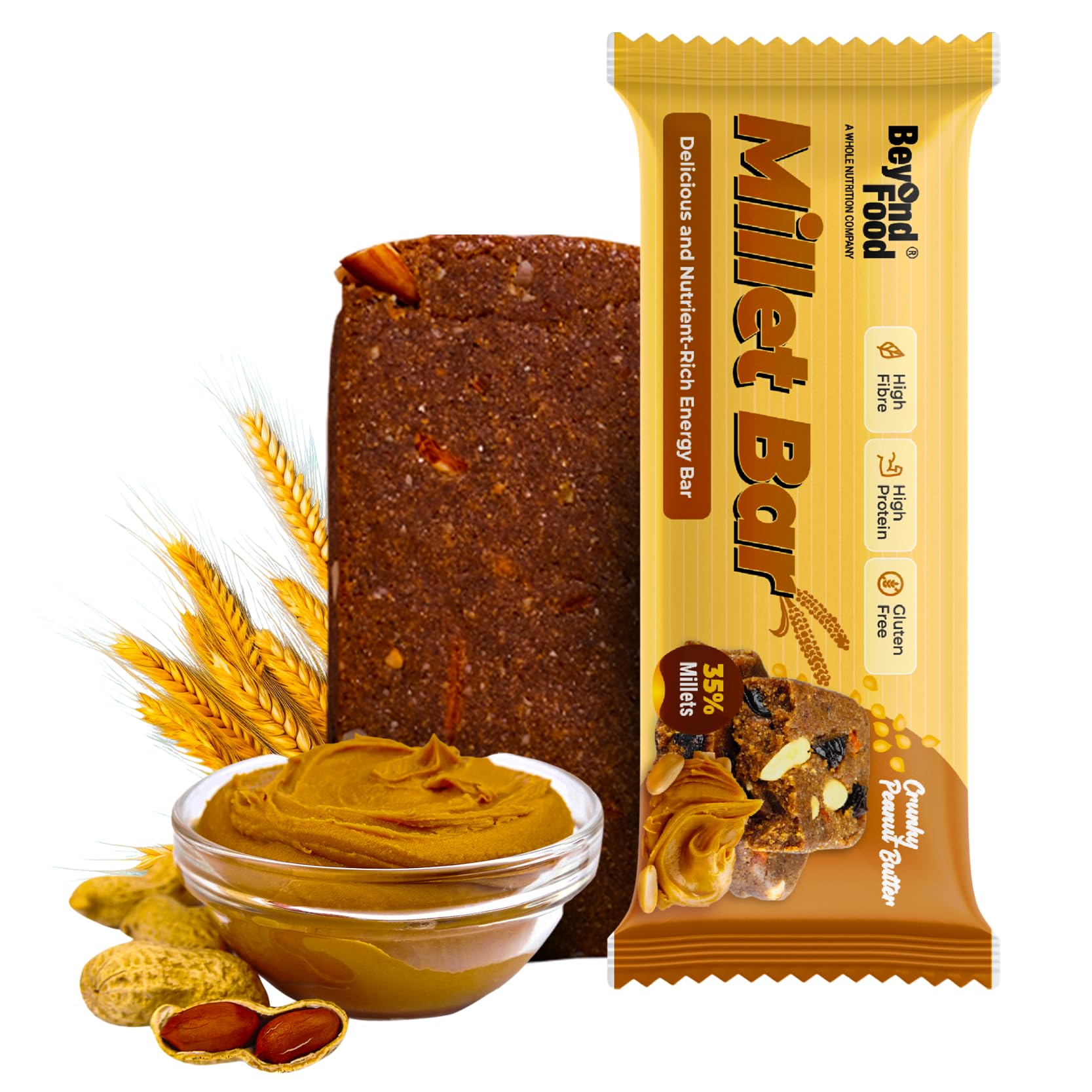 Beyond Food Millet Bar - No Added Sugar, High Fiber & Protein, Gluten-Free with Ragi, Jowar, Bajra, Almonds, Natural Flavors & Honey Coco - 167 kcal, 5.2g Protein - Peanut Butter - Pack of 6 (B0CVKXWCCP) Amazon Price History, Amazon Price Tracker