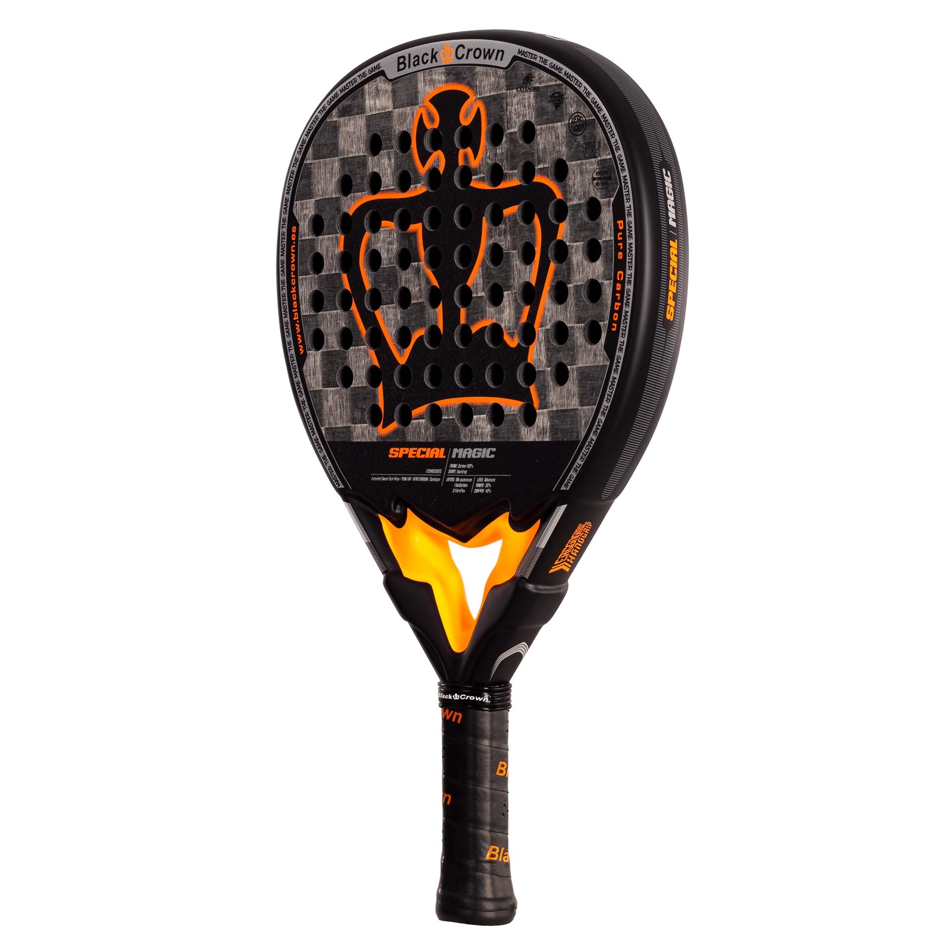 Black Crown - Special Magic Racchetta Padel, Forma a Goccia, Carbonio 18K Alluminizzato, Gomma PSM EVA, Doppio Tubolare 100% Carbonio, Controllo e Potenza, Finitura Sandspin