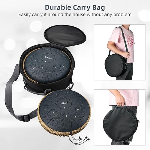 Miniatura 31 de LEKATO Tambor de lluvia para exterior, tambor de lengua de acero de 6 pulgadas, 11 notas, campanilla de lluvia de percusión para meditación, yoga