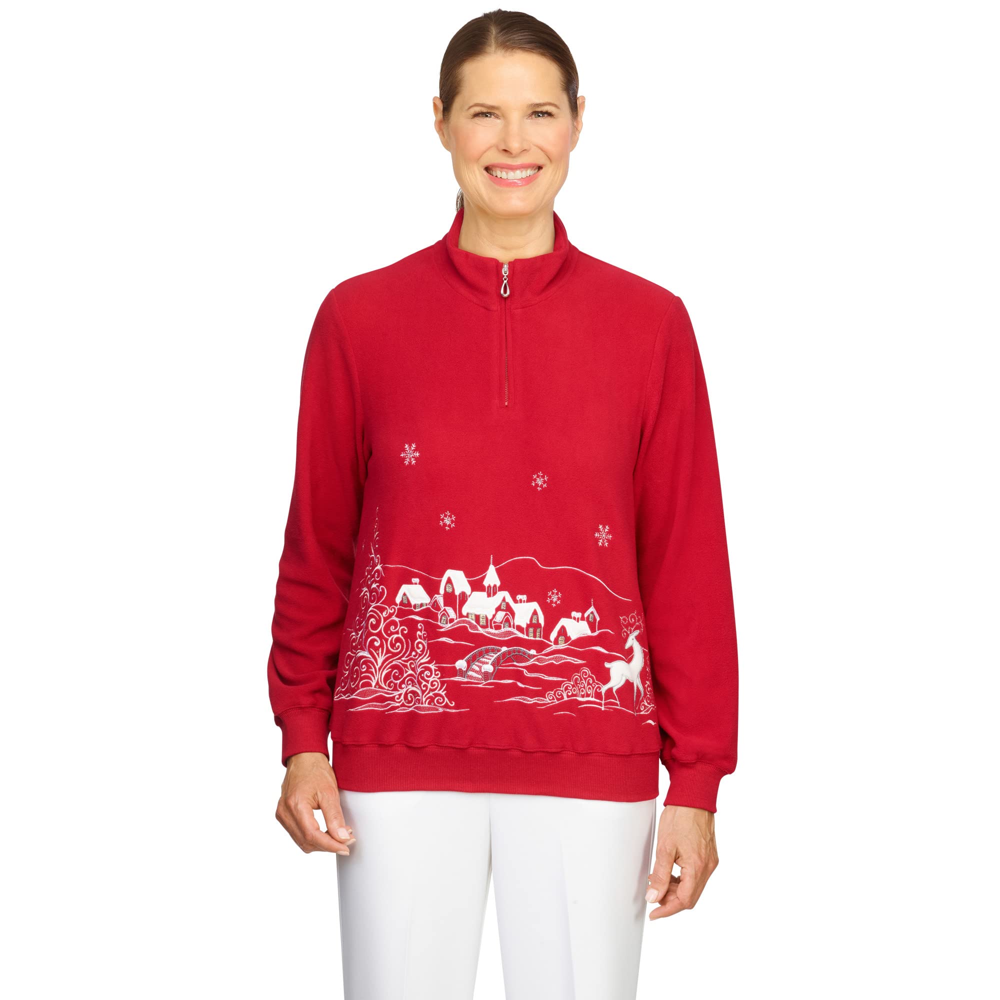 Alfred Dunner Womens Petite Scenic Village Pullover