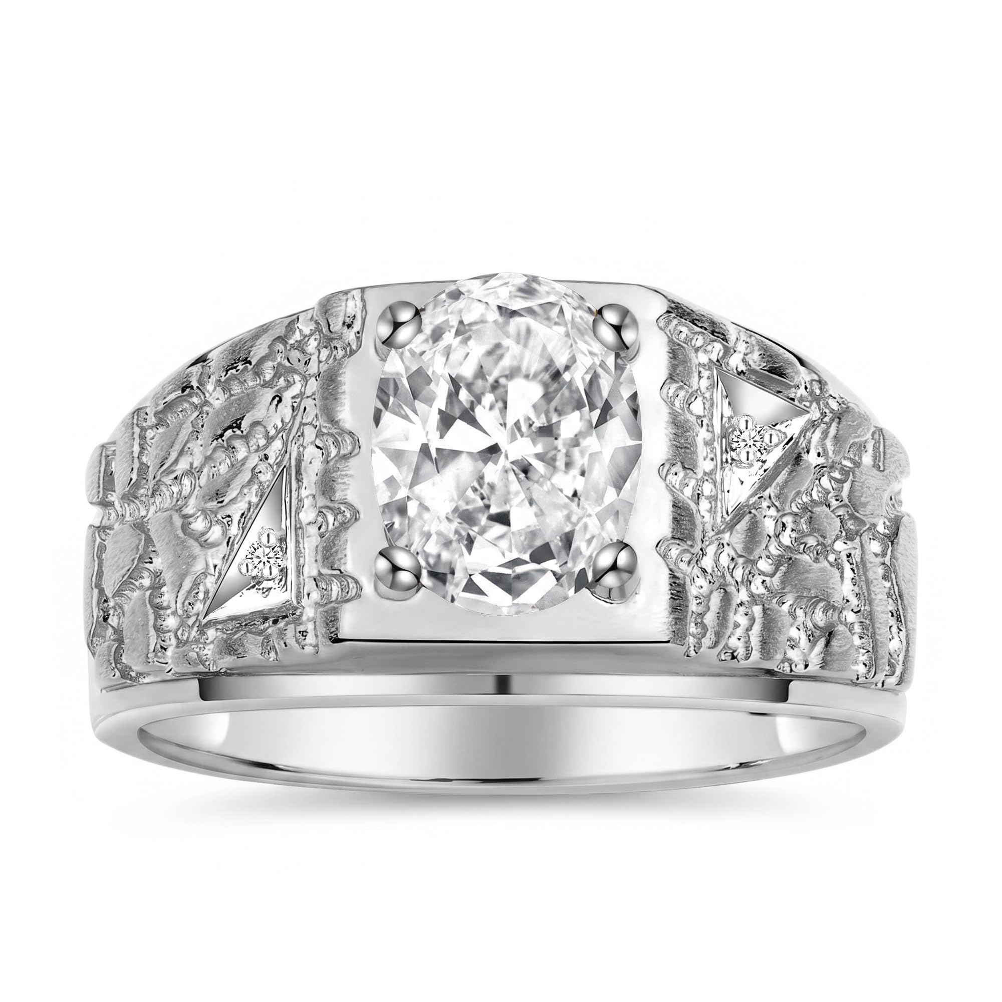 Rylos Men's Rings Designer Nugget Ring: Oval 9X7MM Gemstone &amp; Sparkling Diamonds - Color Stone Birthstone Rings for Men, Sterling Silver Rings in Sizes 8-13. Mens Jewelry