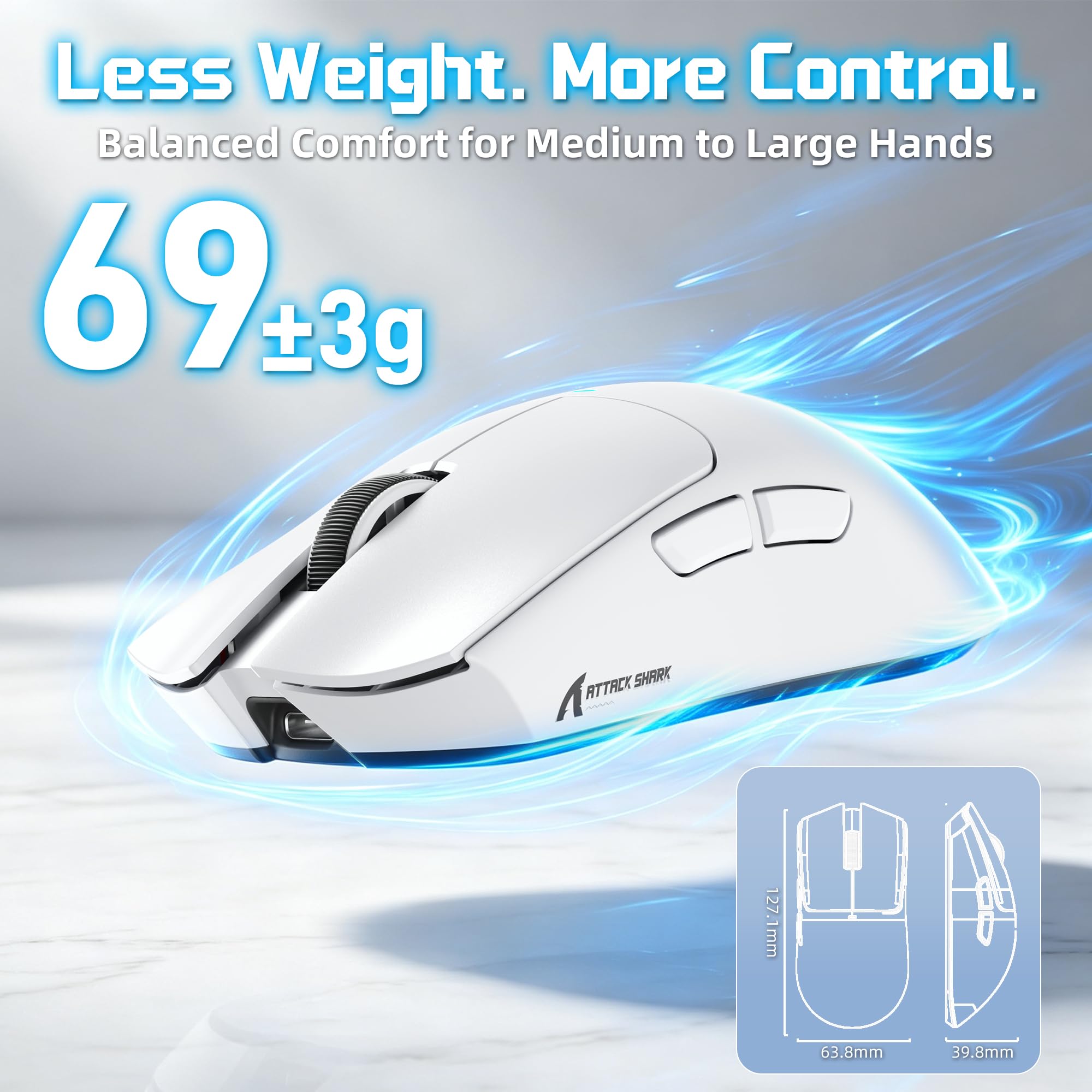 ATTACK SHARK X11 Pro V2 Souris Gaming sans Fil avec Dock TFT, Blanc A
