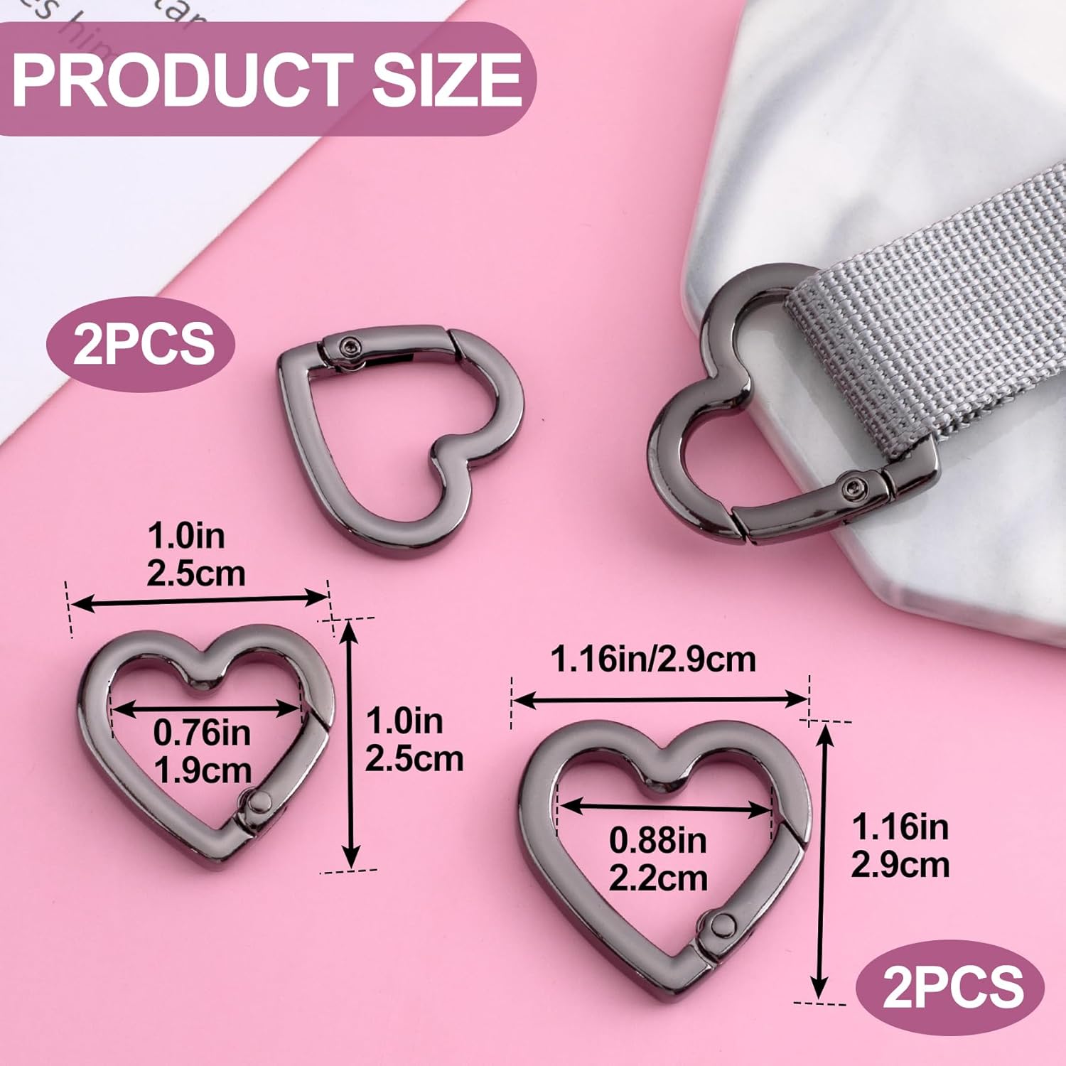 Keychain Clip, Zinc Alloy Heavy Duty Heart Carabiner, Spring Snap Clasp Hook for Camping Hiking Fishing Traveling - Image 2