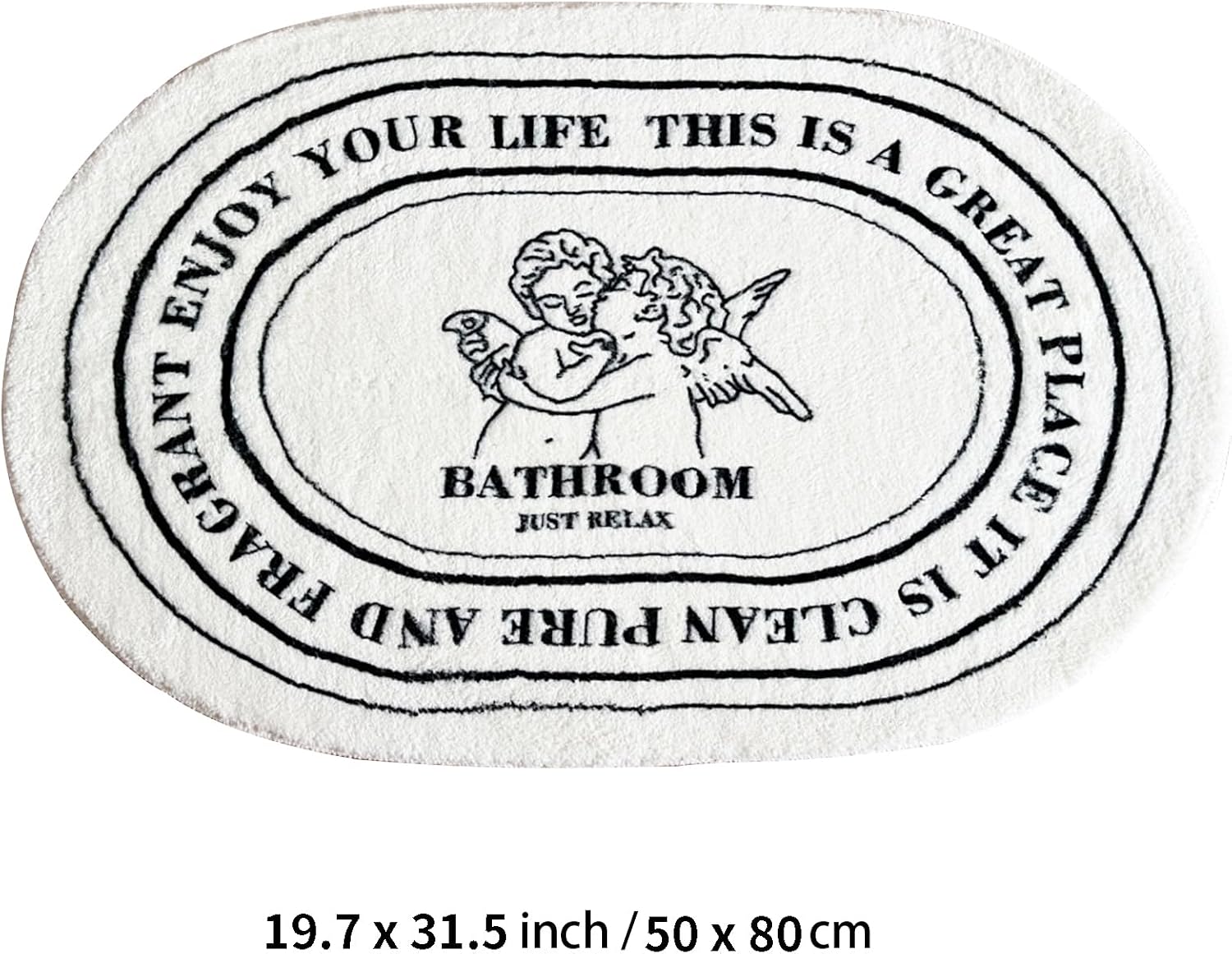 Black White Bathroom Rugs, Angel Bath mat, 19.7x31.5inch Cute Bathroom Rugs, Bathroom Decor Plush Bathmat Carpets, Simple Style and Absorbent Microfiber Bath Rugs