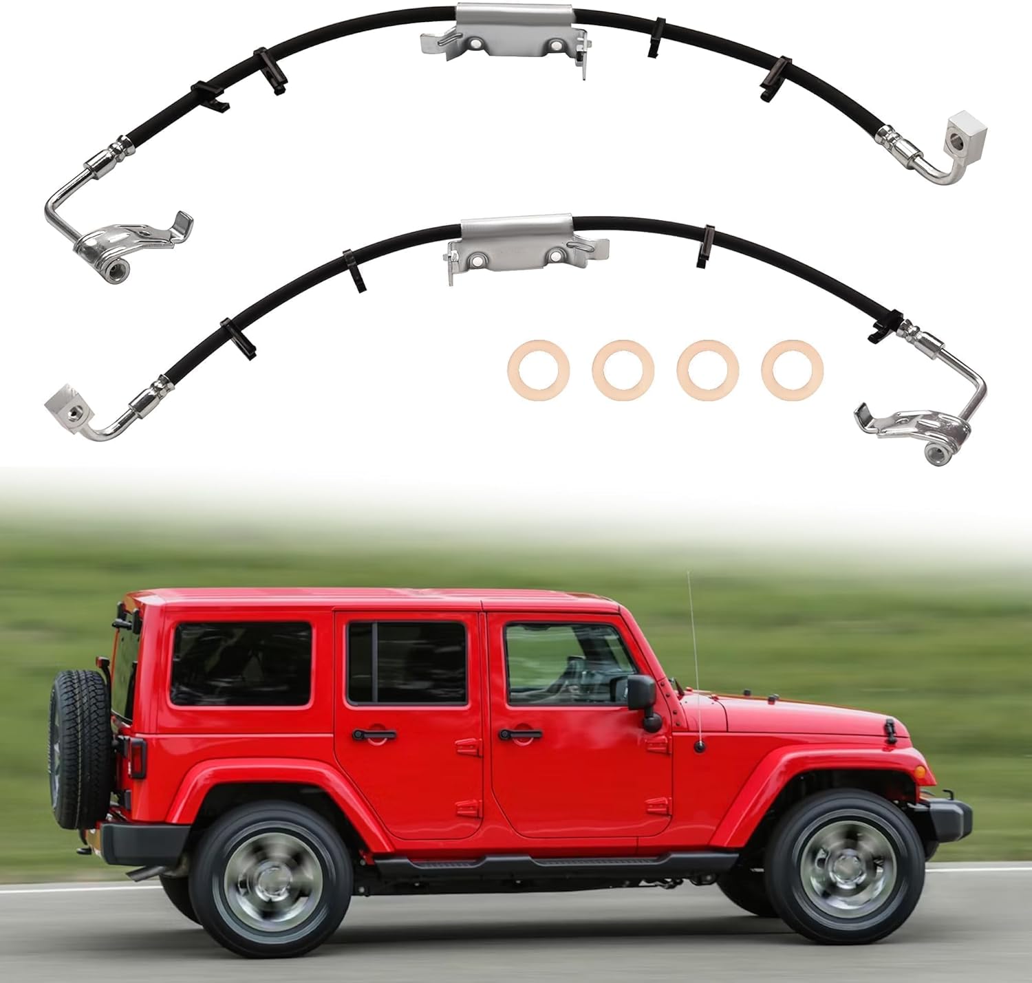 Front Driver Left H621750 & Passenger Right Side H621749 Brake Hydraulic Oil Hoses Fit for 2011-2017 Jeep Wrangler V6 3.6L 3.8L for 2018 Jeep Wrangler JK V6 3.6L # H621749 H621750 5154168AA 5154169AA