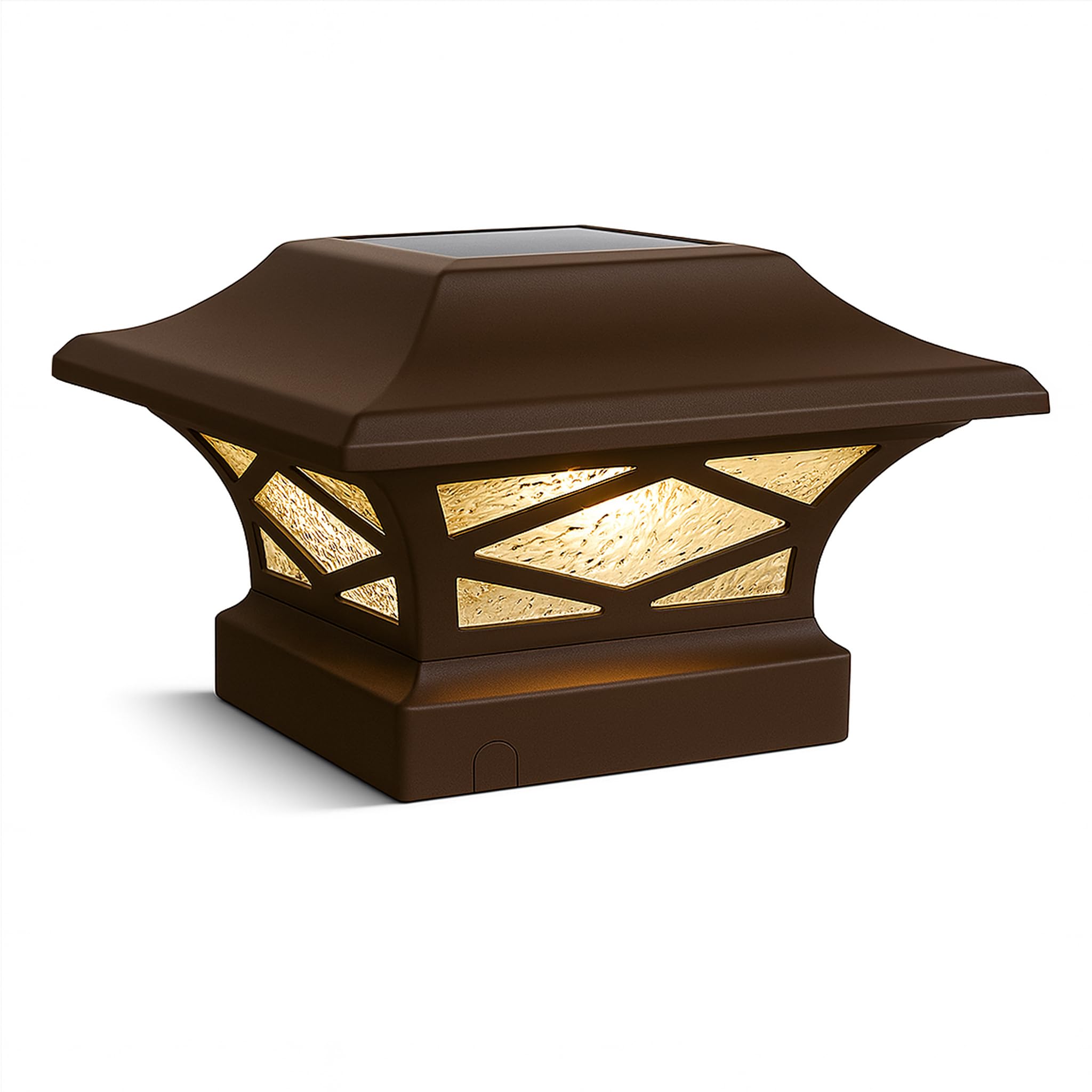 Classy Caps Kingsbridge Dual Lighted Solar Post Cap - Fits 3.5"x3.5", 4"x4", 5"x5", and 5.5"x5.5" Deck & Fence Posts - Brown Aluminum, Real Glass - Warm/Cool Light Modes - SLK807C-image-49