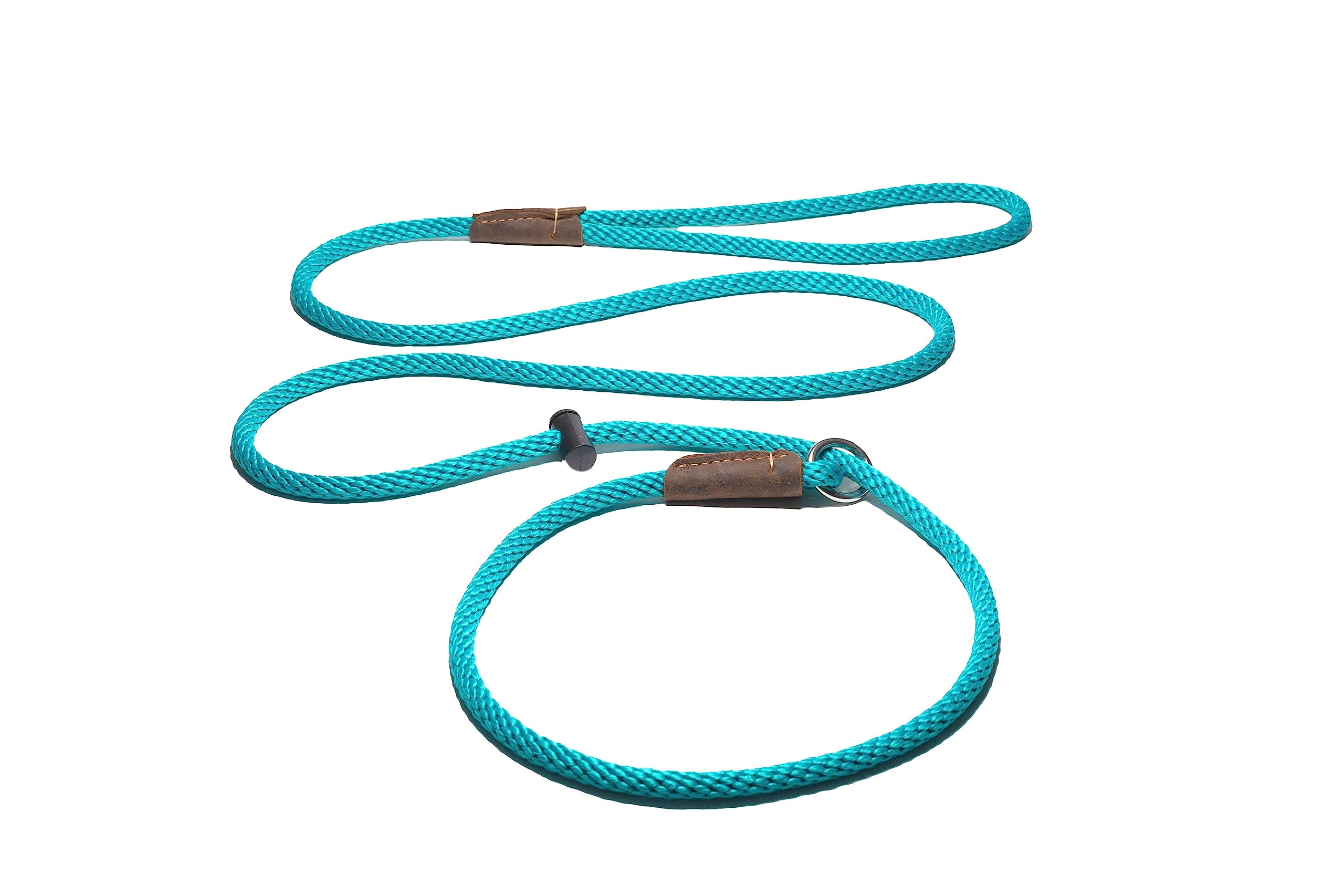 Slip lead/PREMIUM/professional dog training leash/8mm PP rope with the push button snug stopper and hand-stitched leather binding /4-6 feet (6 Feet, Teal)