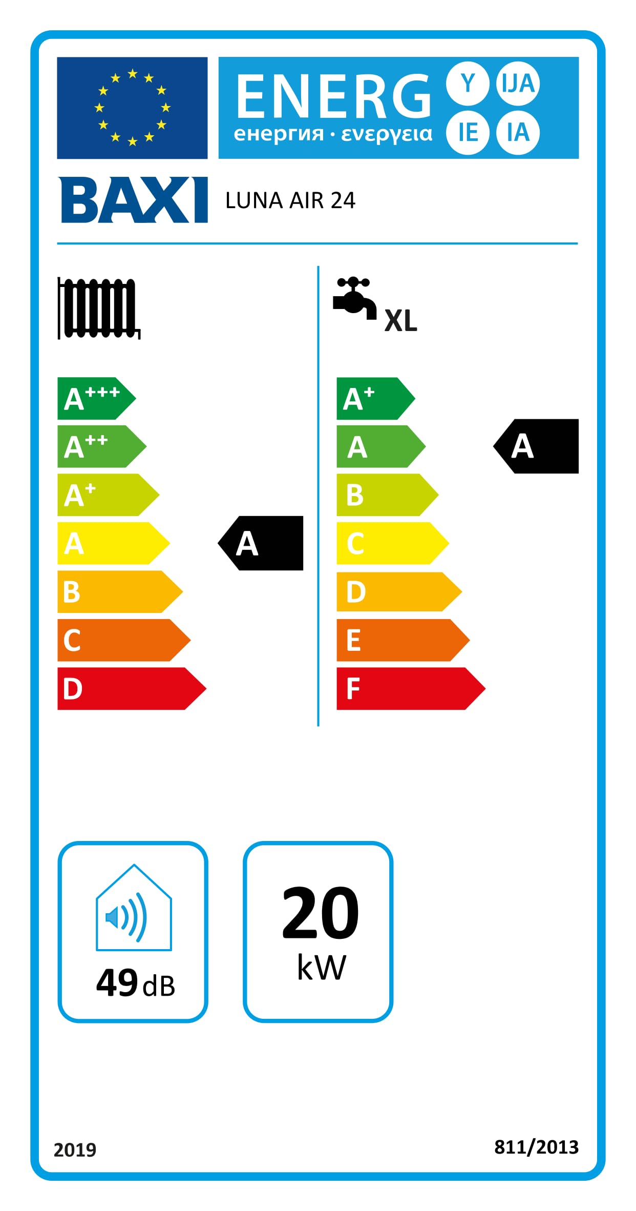 Baxi Luna Air 24 Caldaia Murale a Condensazione da Esterno a Gas Metano/GPL, Installazione Pensile o a Incasso, 77 x 47 x 23,8 Cm