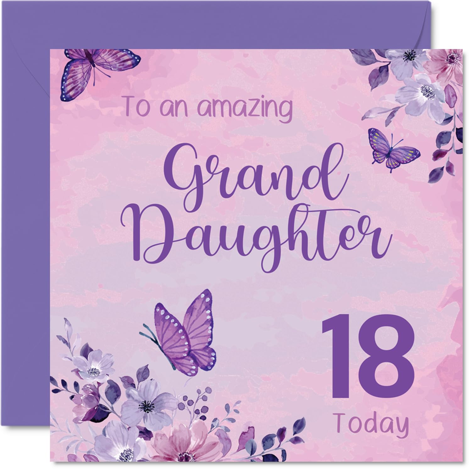 Milestone 18th Birthday Card for Granddaughter - Celebrate Her Big 18th with Butterflies and Vibrant Florals - 145mm Square, Envelope Included