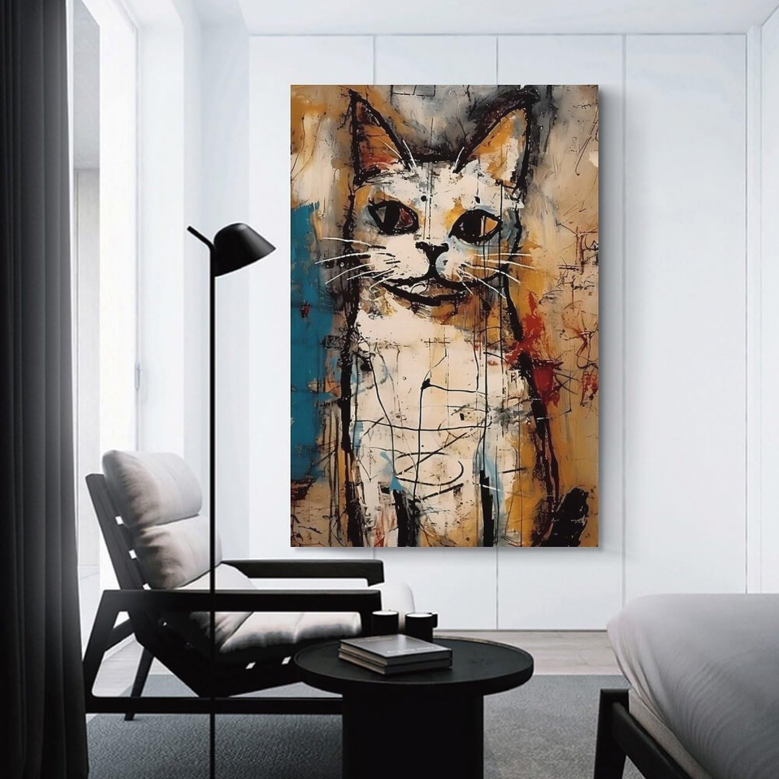 Junmoney Unframe-Style-18 Canvas Art Print White Cat, 16X24inch(40X60cm), For Contemporary Homes, Apartments Or Offices, Decorative Canvas Decor For Home Updates
