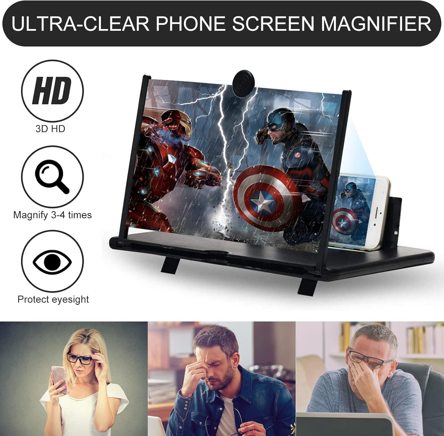 16 Pouces agrandisseur ecran Telephone, 3D HD amplificateur ecran Telephone Portable, Pliable Loupe ecran Telephone Compatible avec Tous Les Smartphones