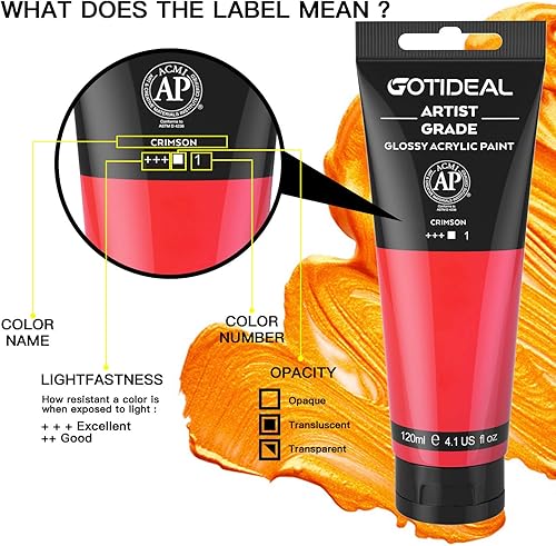 Vista 47 de GOTIDEAL - Pintura acrílica champán, tubos de 4.1 oz, no tóxicas, color duradero, abundantes pigmentos, para pintor adulto o niño y para lienzo