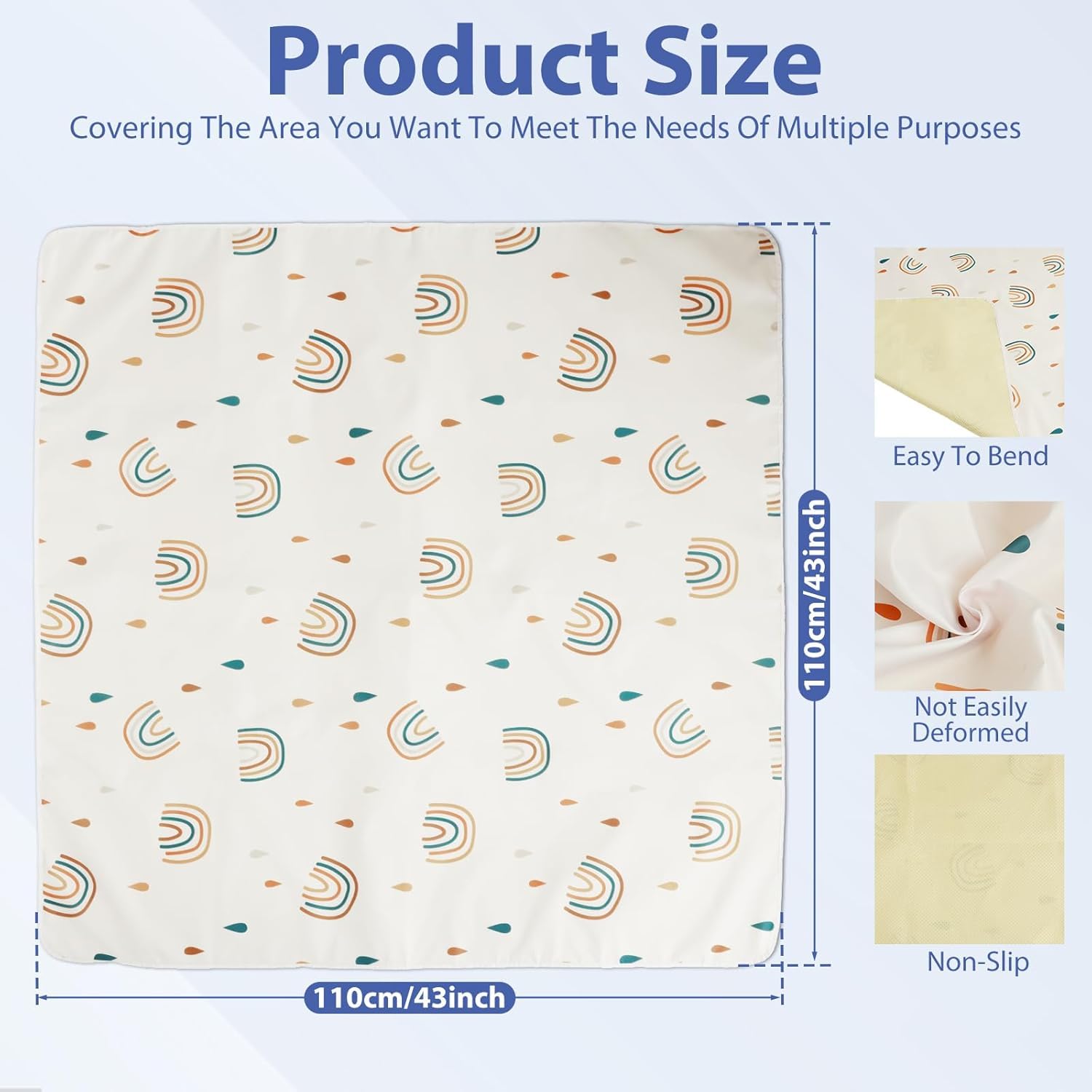Tapis pour Chaise Haute Bébé 110 X 110 cm - Protection Sol Enfant Antidérapant Imperméable - Manger Jouer Extérieur Intérieur (Arc-en-Ciel)