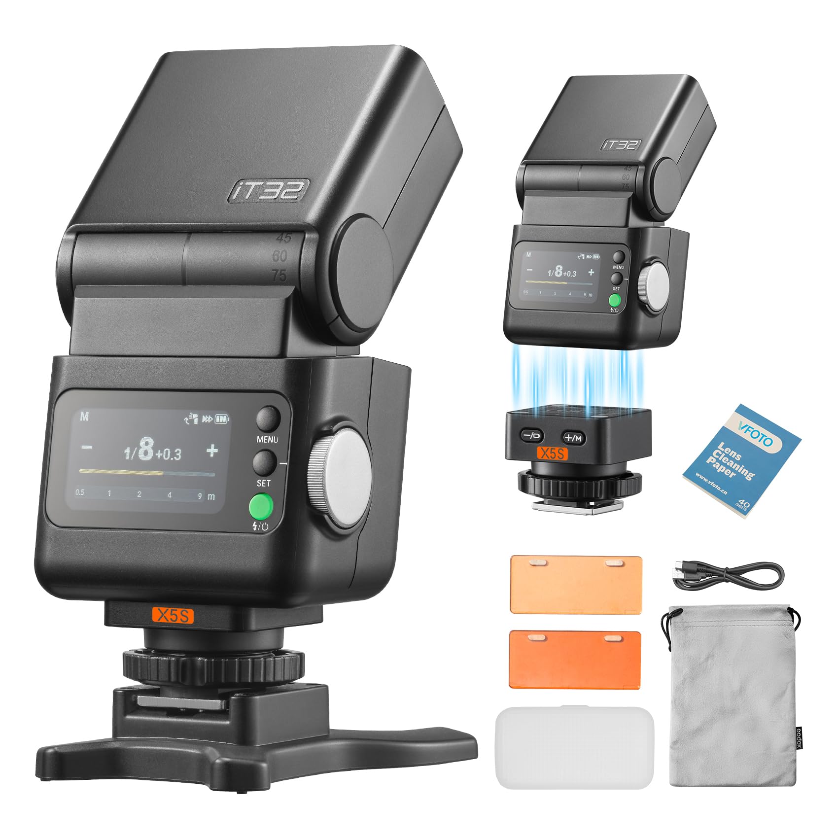 GODOX iT32 TTL Mini Flash avec Déclencheur X5S pour Appareil Photo Sony | GN18, HSS 1/8000, Sans Fil 2,4GHz, Écran Tactile, Temps de Recyclage 1,5s, Lampe Modèle LED, Batterie au Lithium Rechargeable