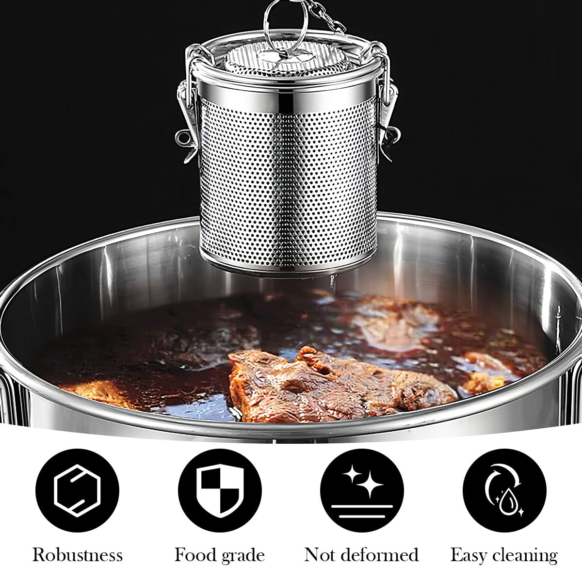 Filtro de malla de acero inoxidable, coladores de té, cesta de separación de condimentos de sopa, bola de té y especias para cocinar sopa (pequeño)