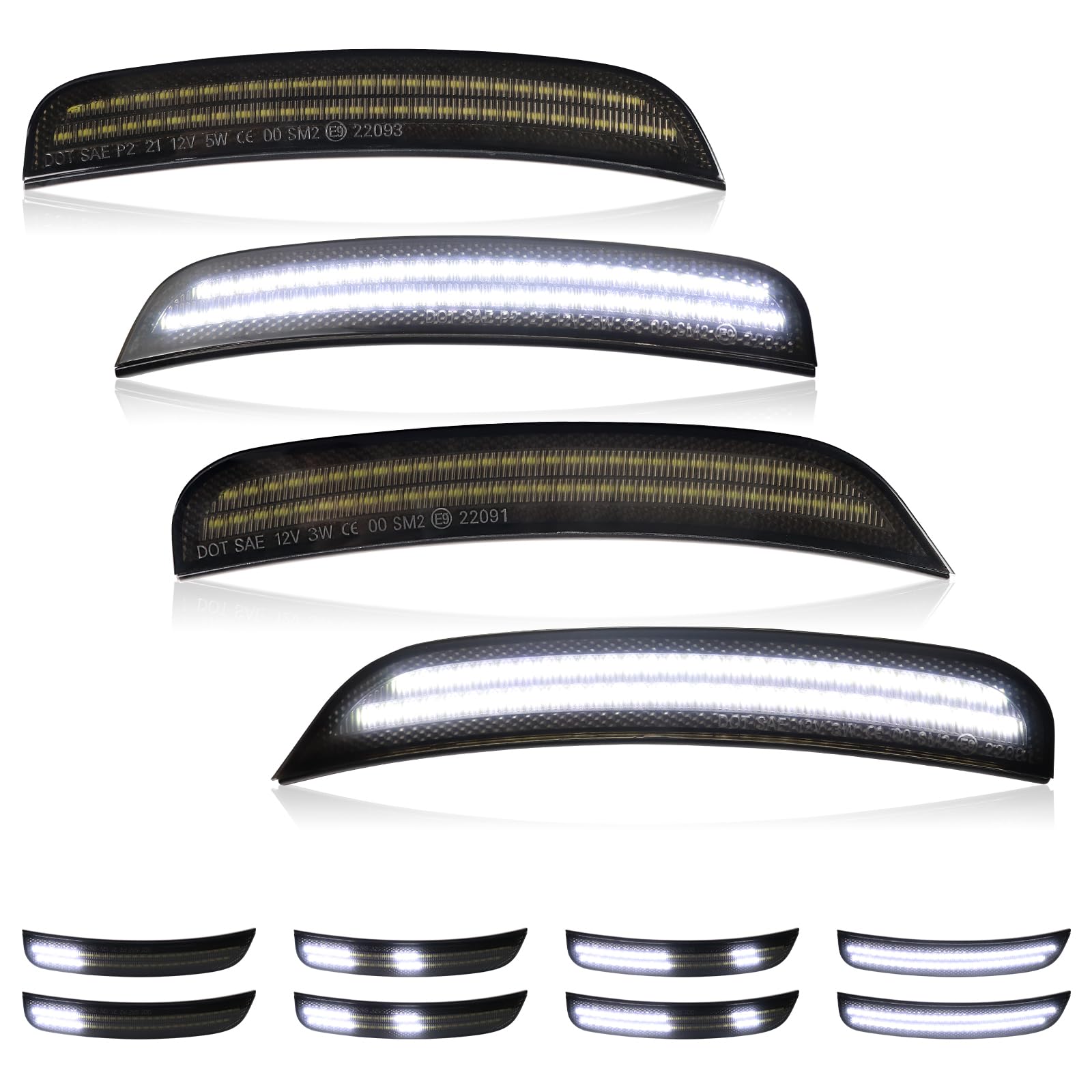 FetonAuto Dynamic White LED Side Marker Lights For Chrysler 300 2015 2016 2017 2018 2019 2020 2021 2022 2023 Front Rear Bumper Fender Smoked Lens Sidemarker Lamp Accessories