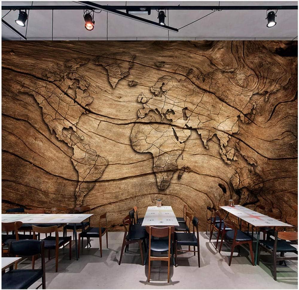 Lovemq 3D Photo Wallpaper Vintage Wood Grain World Map Background Wall Painting Living Room Bedroom Restaurant Mural Wall Paper-130X80Cm