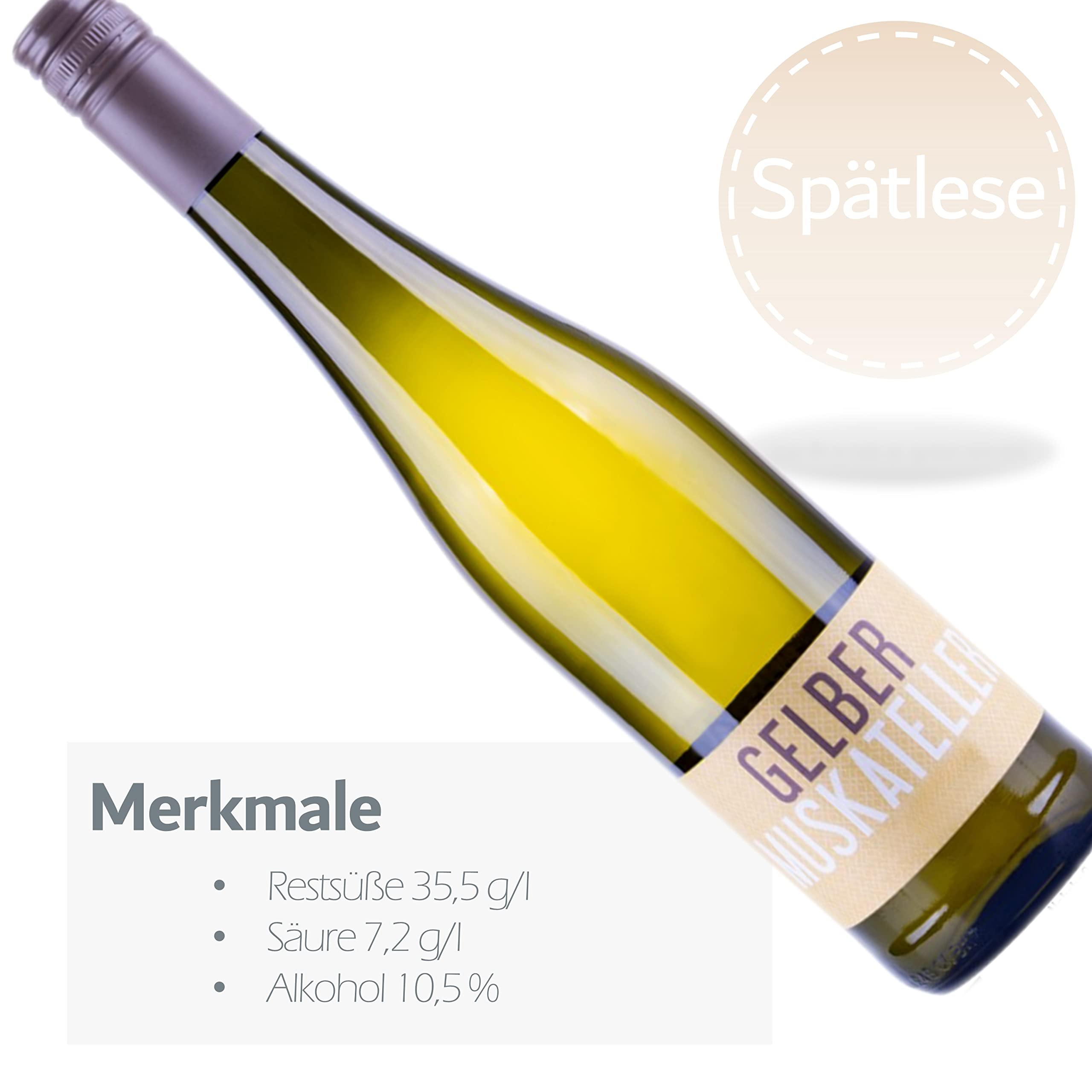Nehrbaß - “Gelber Muskateller 2024” - Weißwein lieblich 6 x á 0,75 Liter - Vegan - Aus Deutschland (Rheinhessen) - mit Schraubverschluss - Qualitätswein