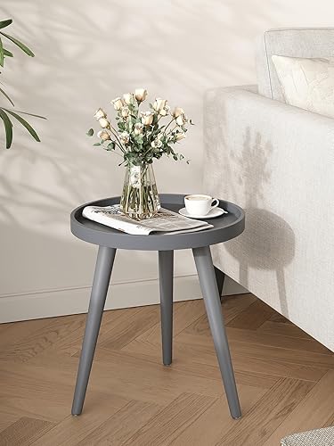 Miniatura 35 de Apicizon Mesa auxiliar redonda, mesa auxiliar blanca para sala de estar, dormitorio, espacios pequeños, mesa de noche de fácil montaje, 15 x 18