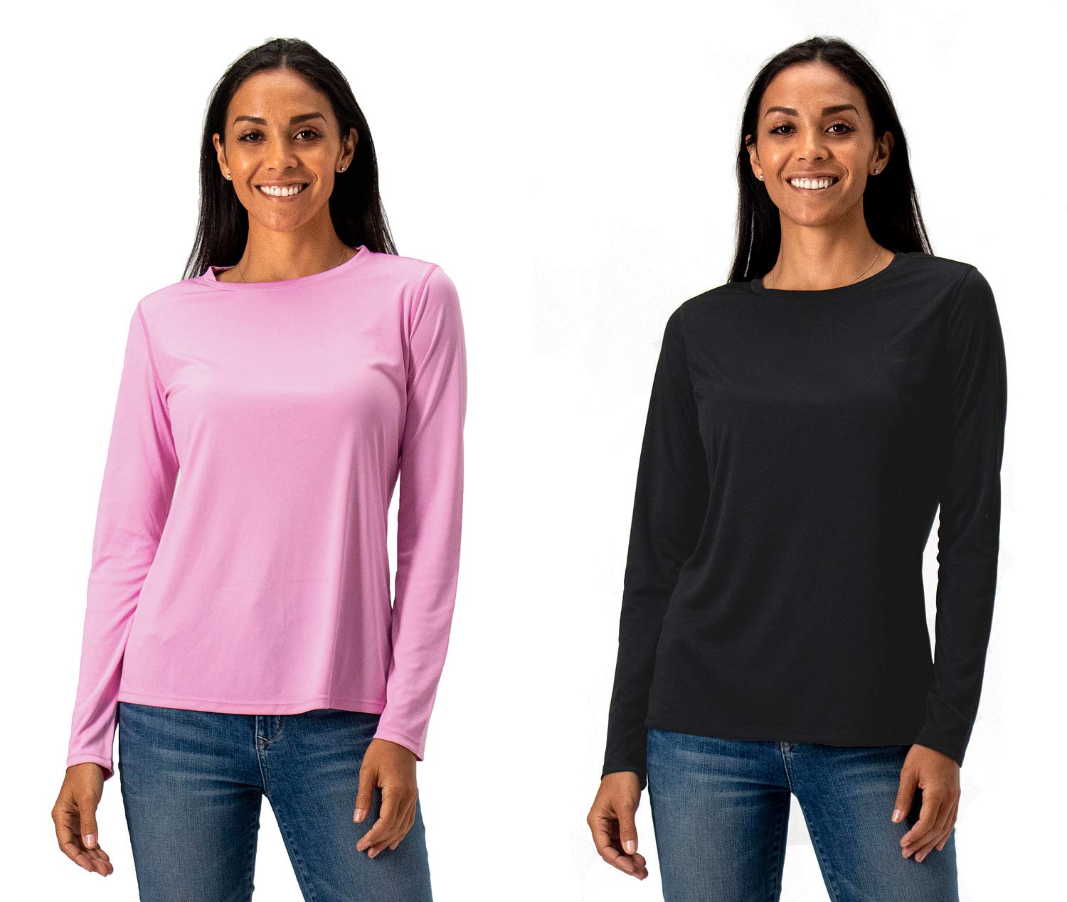 DEVOPSWomen's 2-Pack UPF 50+ Long Sleeve Sun Protection Quick Dry T-Shirts for Running Workout