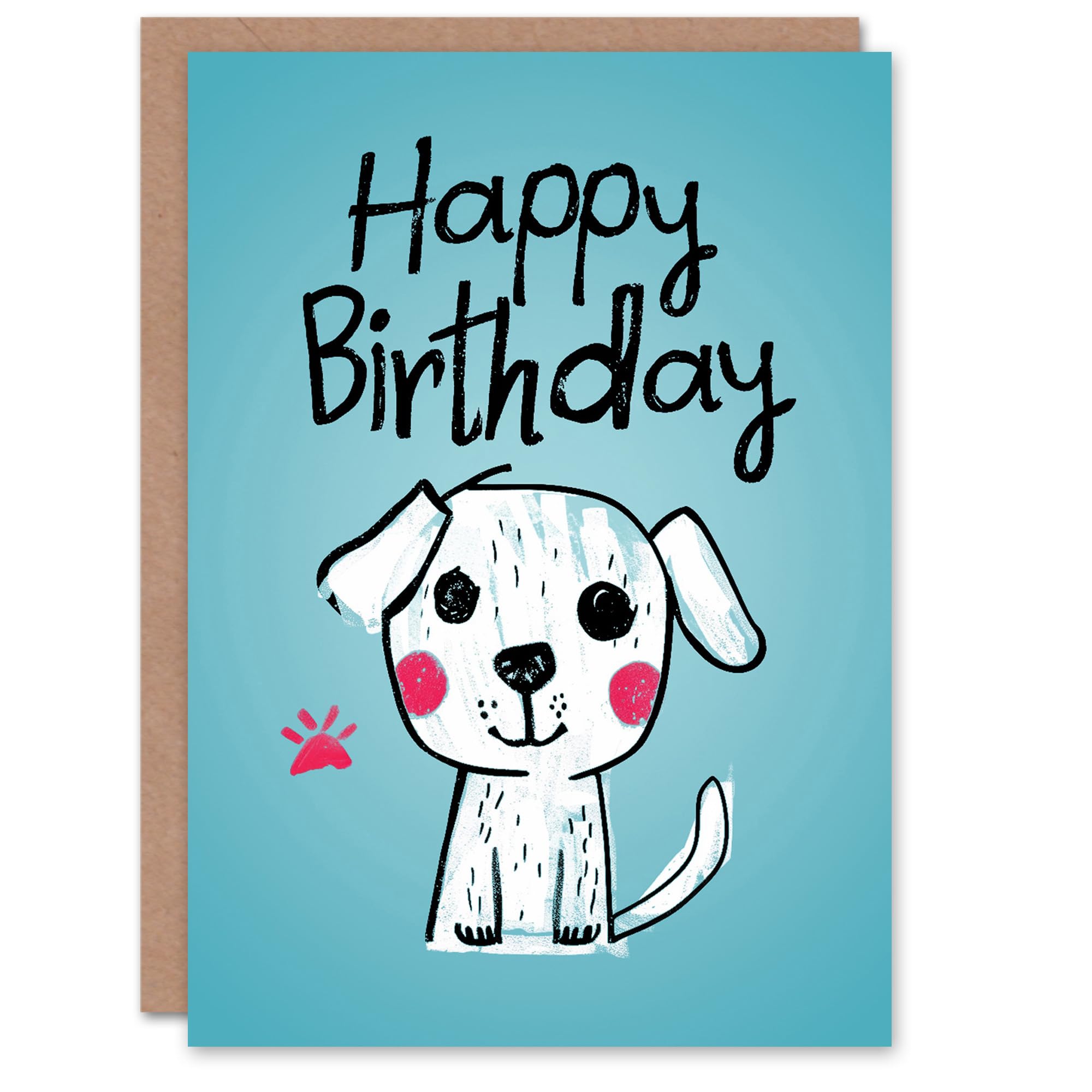 Artery8 Birthday Card Cute White Puppy Dog Blue Kids Drawing For Child Kids Greeting Card
