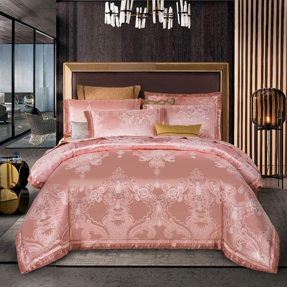 Bedding 4 Piece Set,European-Style Silk and Cotton Satin Jacquard Four-Piece Set, Hollow lace Bed Sheet Set-Yaojin_King
