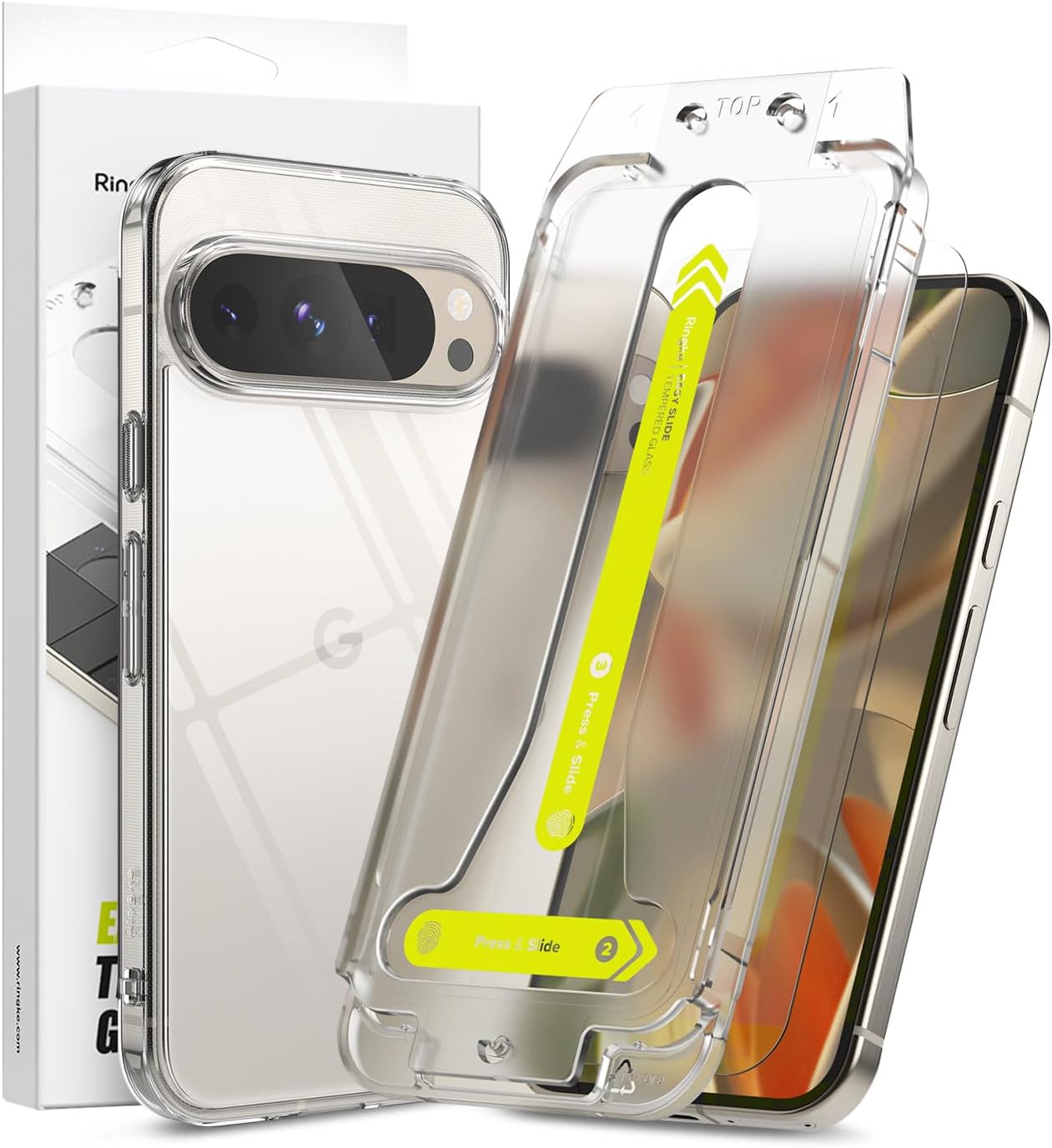 Ringke Fusion Case Compatible with Google Pixel 9 Pro XL [Clear] + Easy Slide Tempered Glass Compatible with Google Pixel 9 Pro XL [2 Pack]