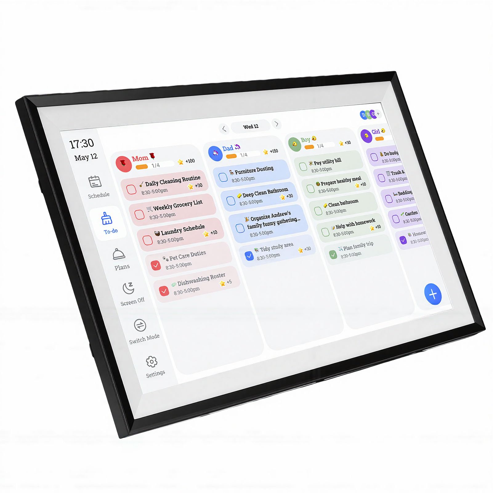 KKPLZZ Digitaler Kalender 15,6 Zoll Touchscreen, Intelligentes Aufgabendiagramm mit Familienplaner für Wandschreibtisch, Synchronisierung mit Cozi Yahoo (EU-Stecker)