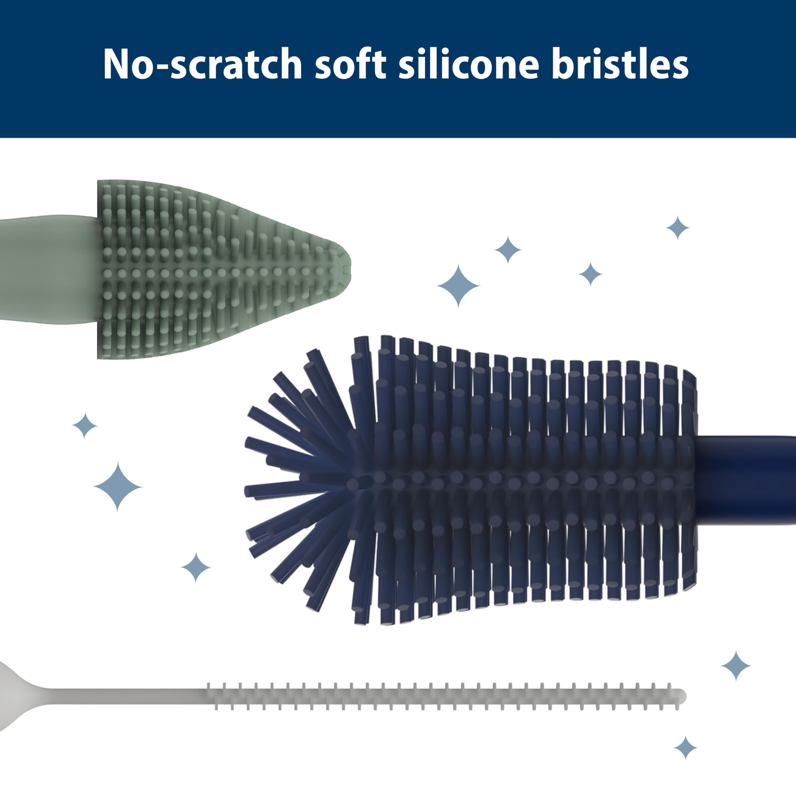 Dr. Brown's Silikon-Reinigungsbürsten-Set mit Flasche, Ausguss und Strohhalmbürste, 3 Bürsten zum Reinigen von Babyflaschen, Ausgießern, Nippeln und Strohhalmen, BPA-frei, 3er-Pack