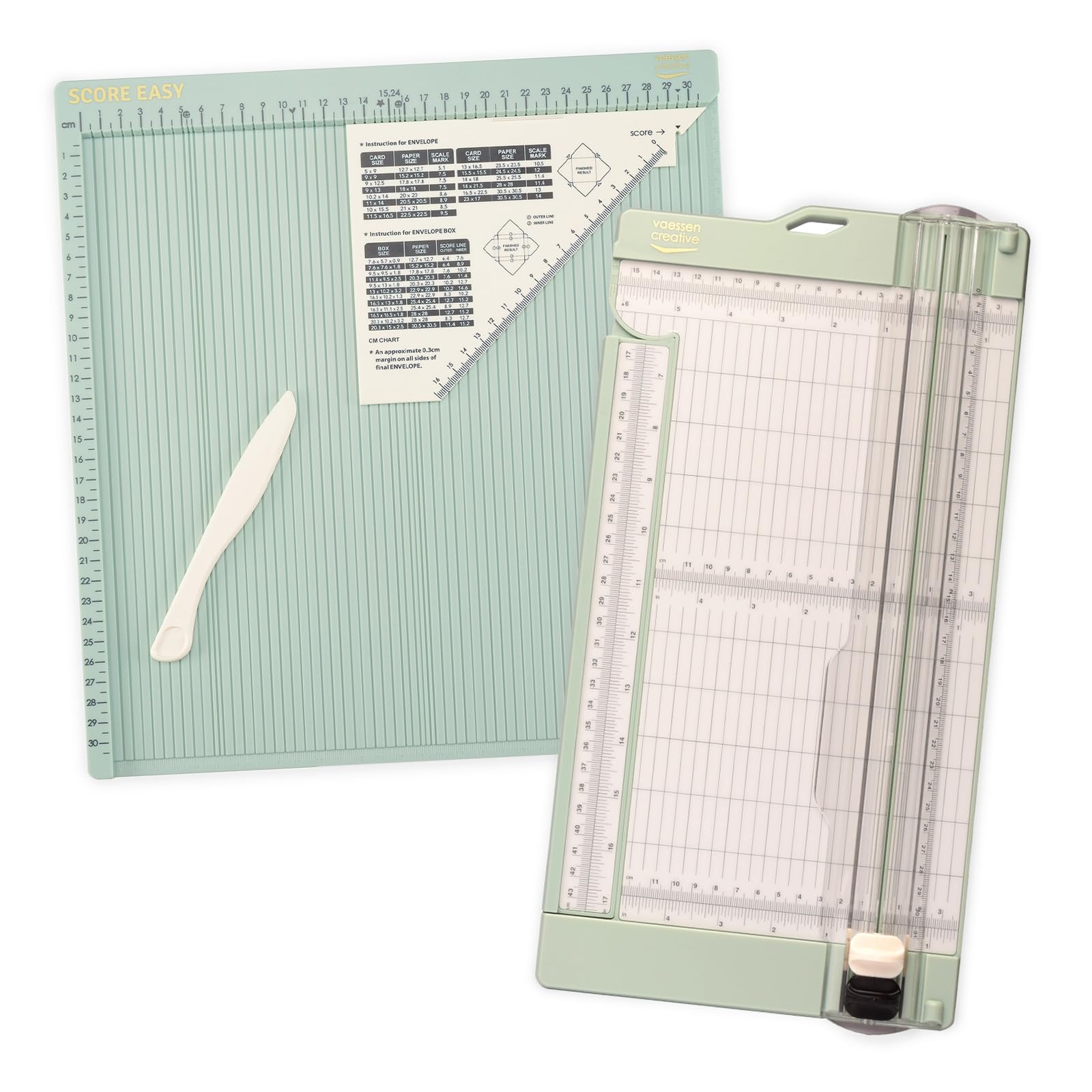 Vaessen Creative Massicot 15,2 x 30,5 cm et Plaque de Rainurage Score Easy 30,5 x 30,5 cm – Kit Scrapbooking pour Loisirs Créatifs, Création de Cartes, Boîtes Cadeaux et DIY – Plioir et Règle Inclus