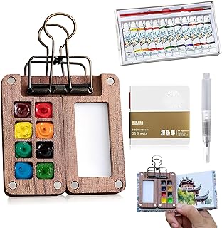 tobios mini watercolor set.Portable Travel Watercolor Painting kit.Walnut Wood 8-color Palette Portable Watercolor Set Is Convenient For Artistic Creation