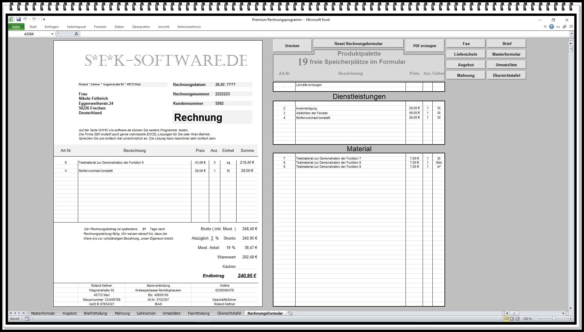 Excel Rechnungsprogramm Kundenverwaltungssoftware mit Rechnung, Angebot & Lieferschein – CRM System mit PDF & E-Mail Funktion | Ohne Abo