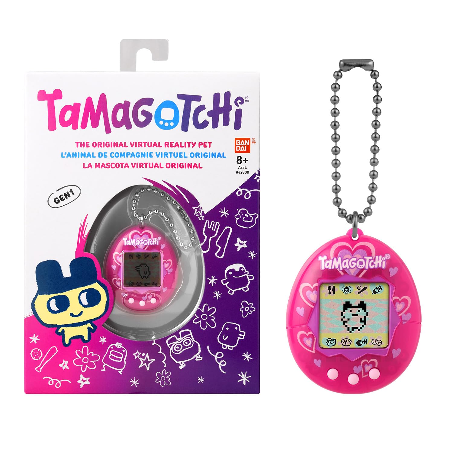 BANDAI - Tamagotchi Mascota Virtual Original Lots of Love 42975 Multicolor - Tu Fiel compañero Virtual en la Palma de tu Mano - Cuida, Juega y Disfruta - Juguete Electrónico para Mayores de 8 Años