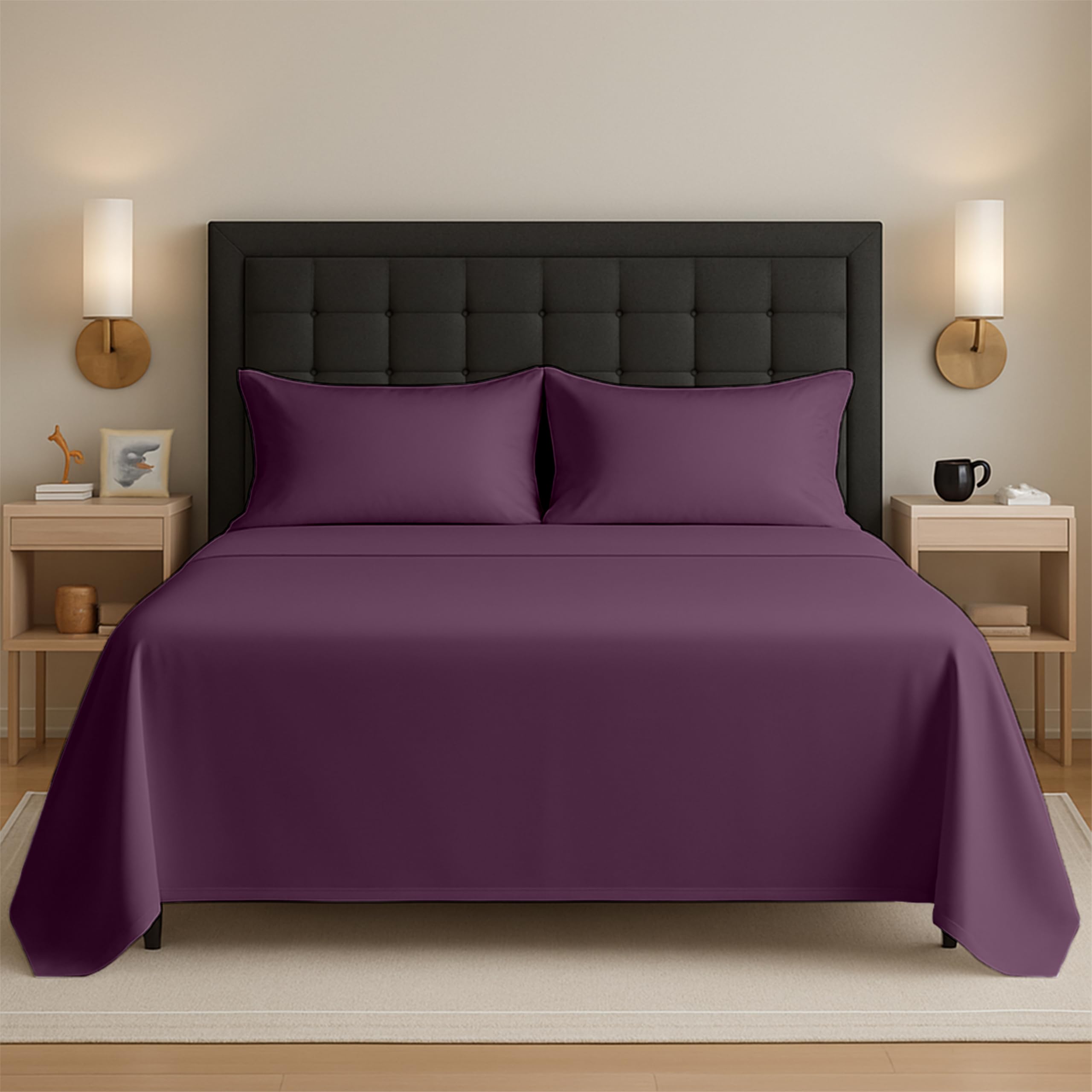 Egypto Easy Care Super King Flat Sheet – Breathable & Hypoallergic Flat Sheets – Shrinkage & Fade Resistant Flat Bed Sheet Plum — image 1