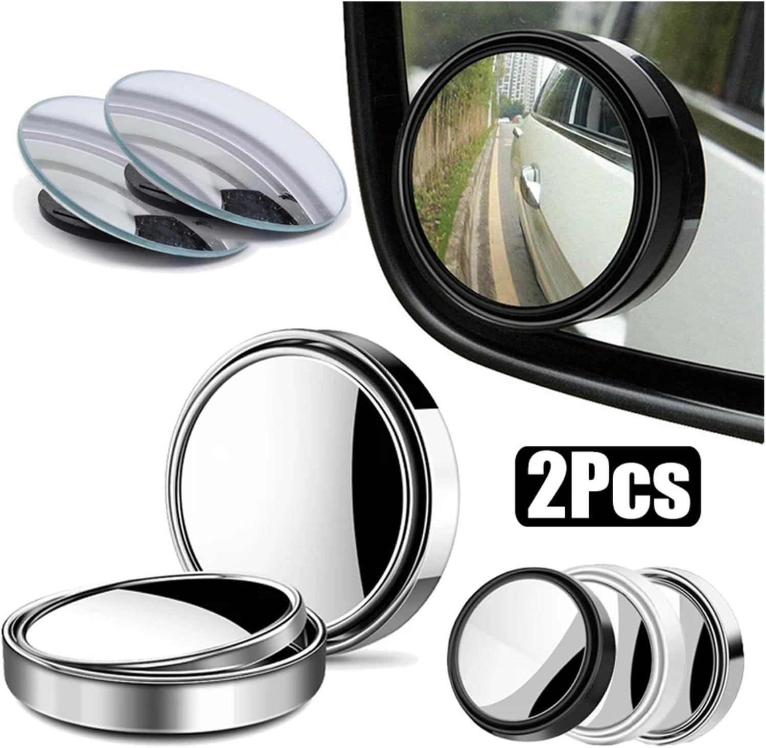 車のバックミラーブラインドスポットミラー凸小型丸ミラー安全運転広角 360 度反転補助バックミラー(Black set)