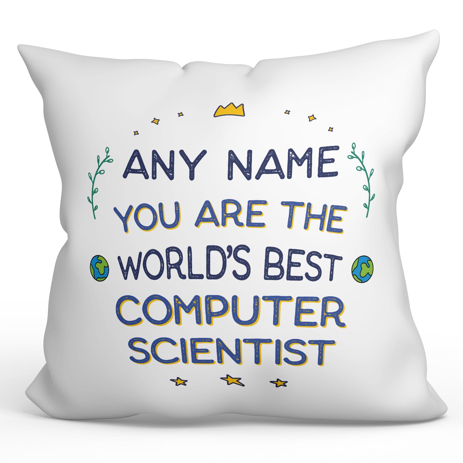 MUGFFINS Personalised Cushion for COMPUTER SCIENTIST Padding included - in English - World's Best - Funny custom gift - Pillow: cover and filling 15.7x15.7 inches โ image 1