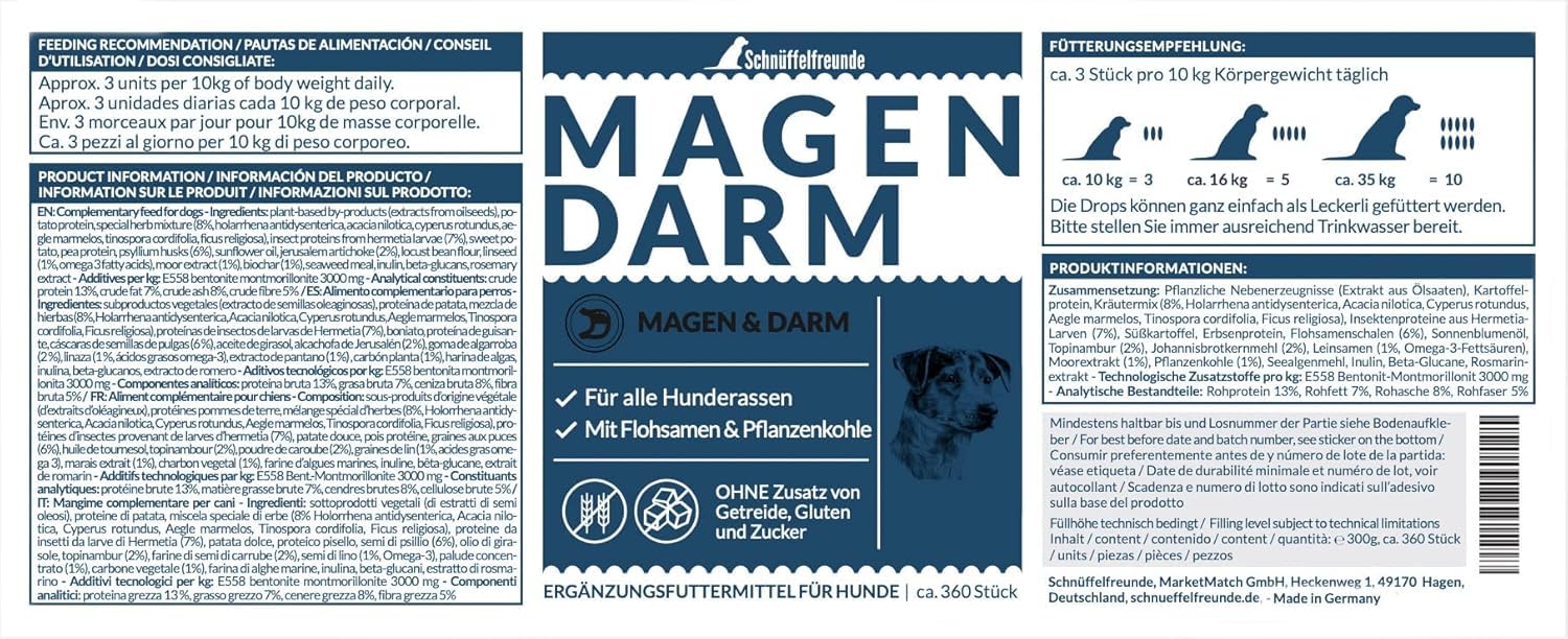 Magen Darm - Chien I Suppléments de Digestion pour Chiens - Comprimés pour Le Soutien Digestif et Gastrique - Fabriqué en Allemagne (300g)