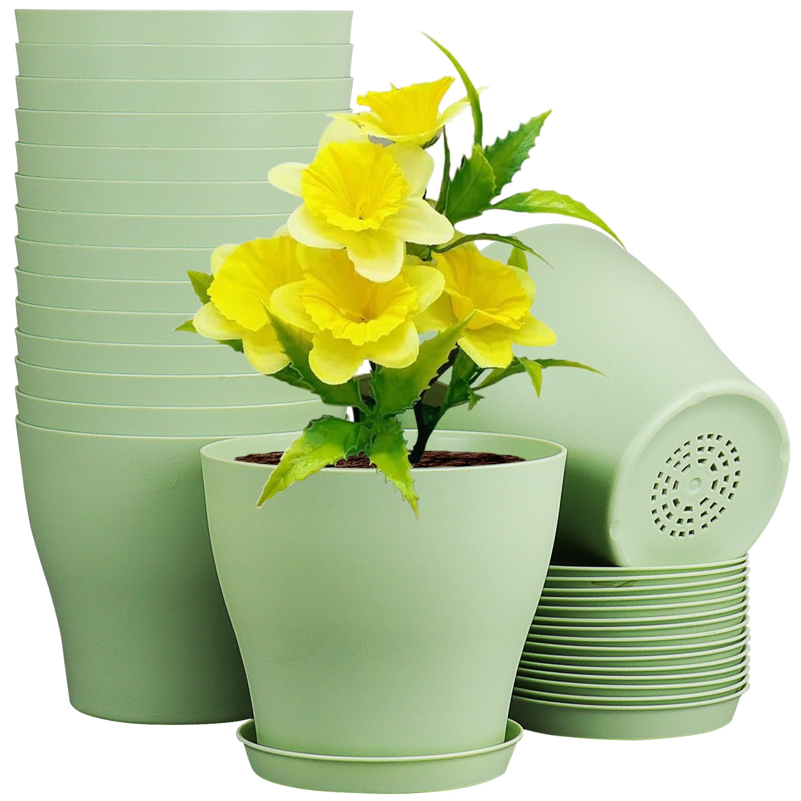 Meowell 6 inch Plastic Nursery Pots 16 Pack