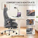 Efomao Sedia da Ufficio Ergonomica in Tessuto, Poltrona Scrivania Reclinabile con Poggiapiedi Estraibile, Schienale Alto, Supporto Lombare, Sedia Girevole per PC, Smart Working e Gaming (Grigio) - 5