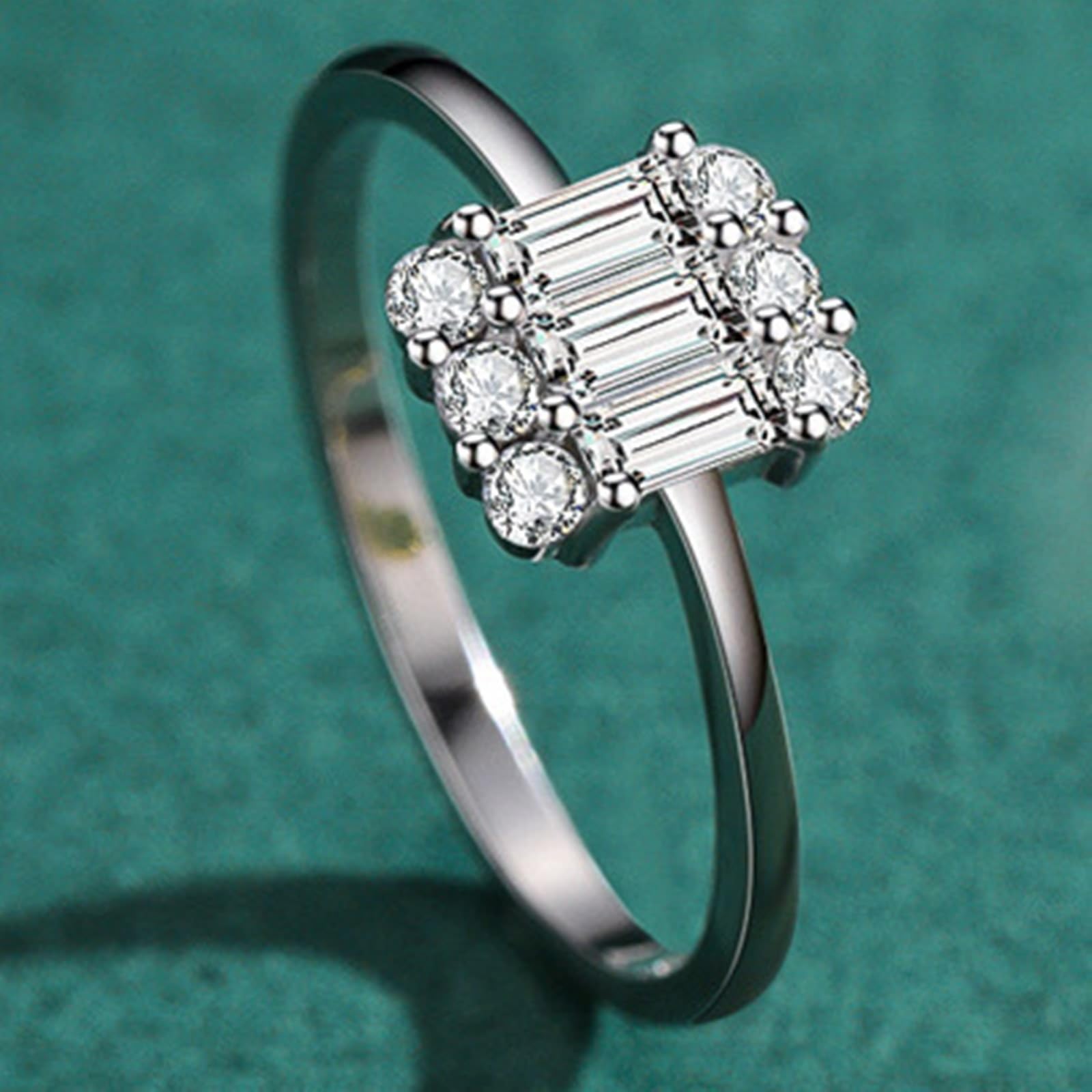 KnSam Anello di fidanzamento 9 K/14 carati bianco oro bianco taglio rettangolare moissanite anelli partner Au375/585 oro bianco classico anello nuziale delicato anello nuziale vero gioielli da sposa
