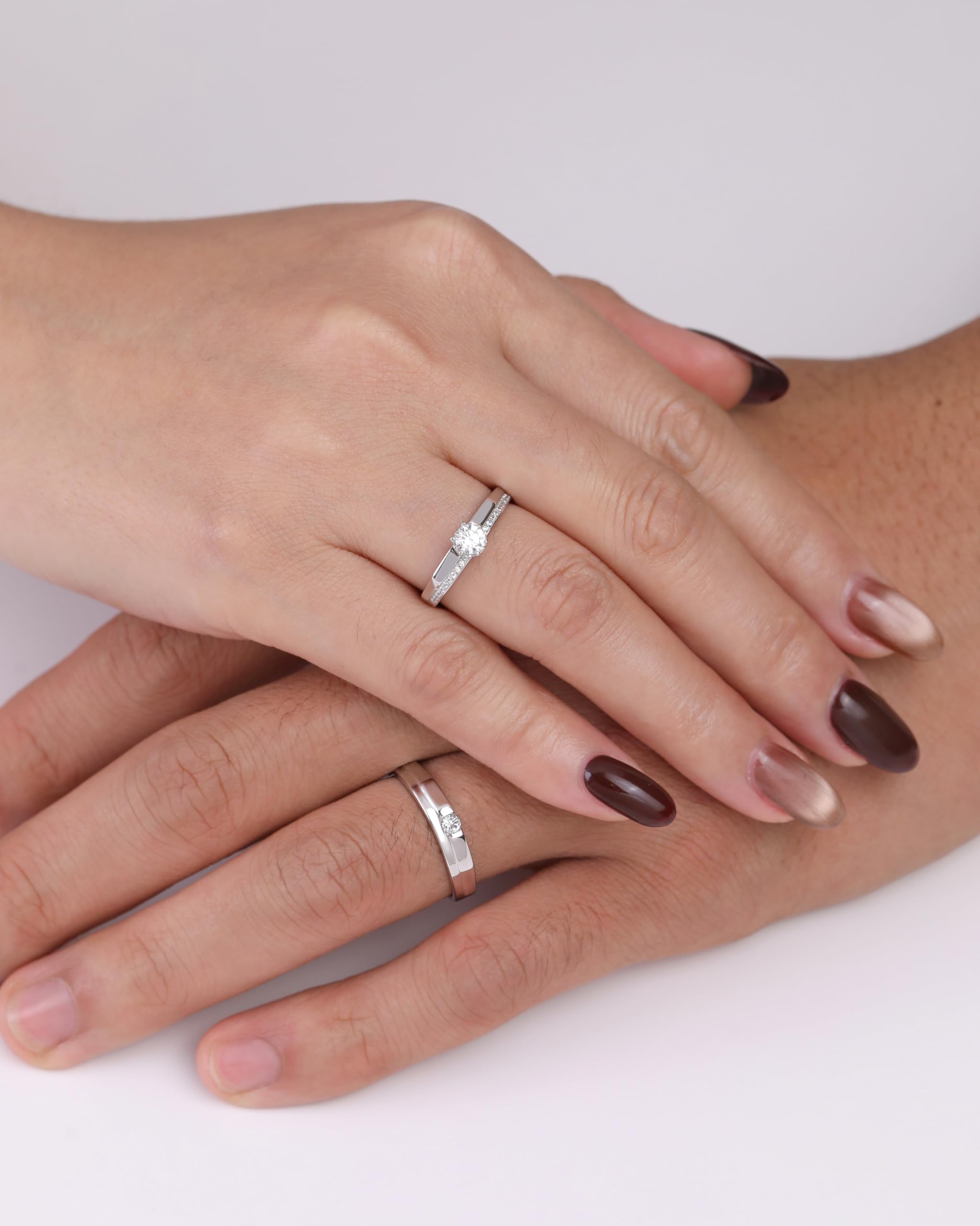 Meissa Anillos de Compromiso Alianzas de Plata Pareja de Ley 925 Con Circonita Redonda y Diseño Clásico Anillos Ajustables para Ella y Él Boda Aniversario Regalo