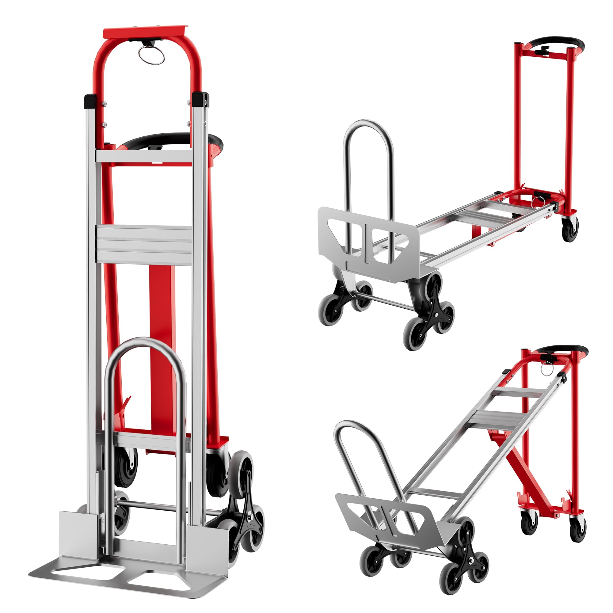 Carretilla Plegable 3 en 1, Carretilla con Ruedas para Subir Escaleras Resistentes a Pinchazos, Capacidad de Carga de 340 Kg, Material de Aleación de Aluminio, Correas Elásticas
