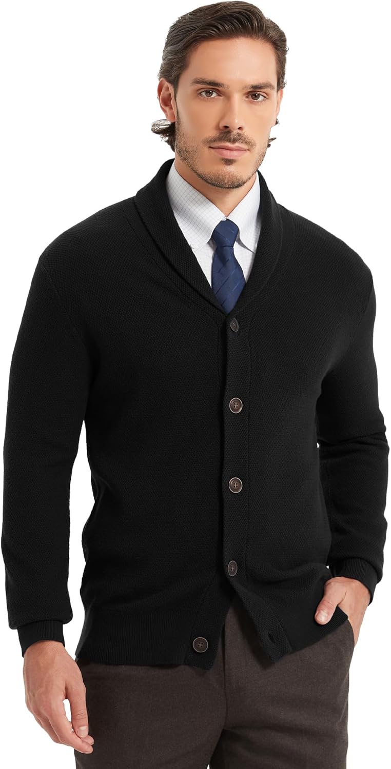 Kallspin Men's Pure Cotton Cardigan Sweater Button Down Shawl Collar Lightweight Knitwear Classic Casual - Image 8