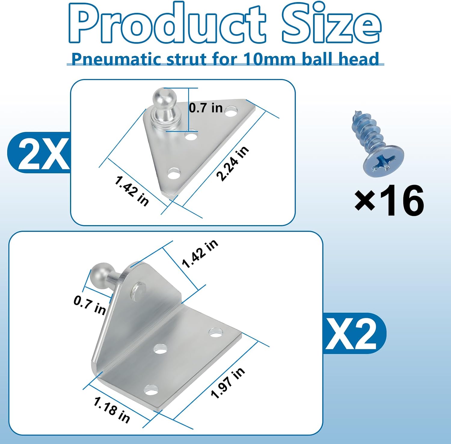 BFXM 4Pcs Gas Strut Mount, 10MM Ball Stud Mounting Bracket, Gas Strut Mounting Brackets for Gas Struts Lift Supports Shocks Spring Prop with 16 Screws (Silver)