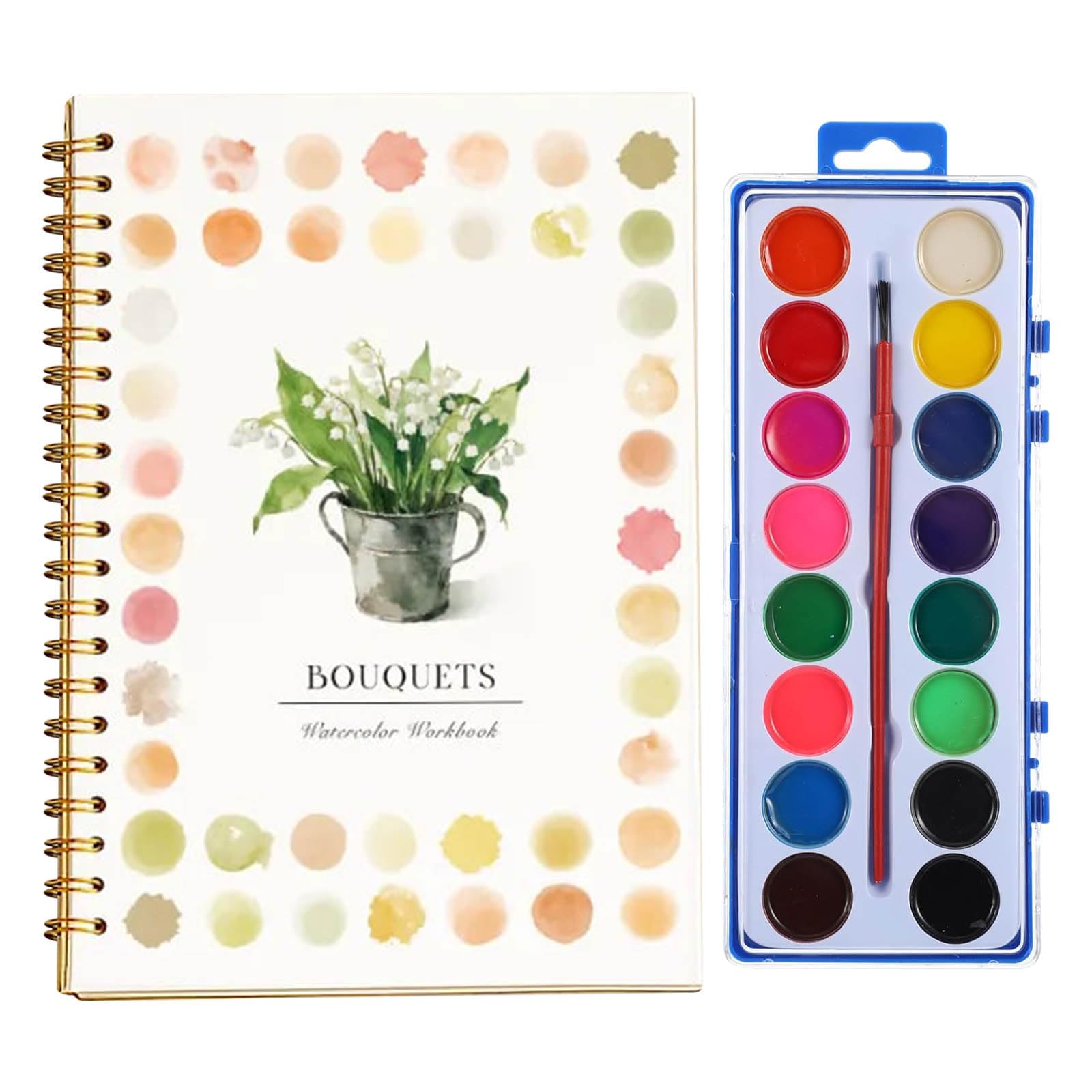 Beginner-Friendly Watercolor Workbooks, Beginner Friendly Painting Kit, Easy Nature Scenes Paint Set, Art Crafts for Creative Exploration, Gift for Adults Teens (Bouquets with Palette)