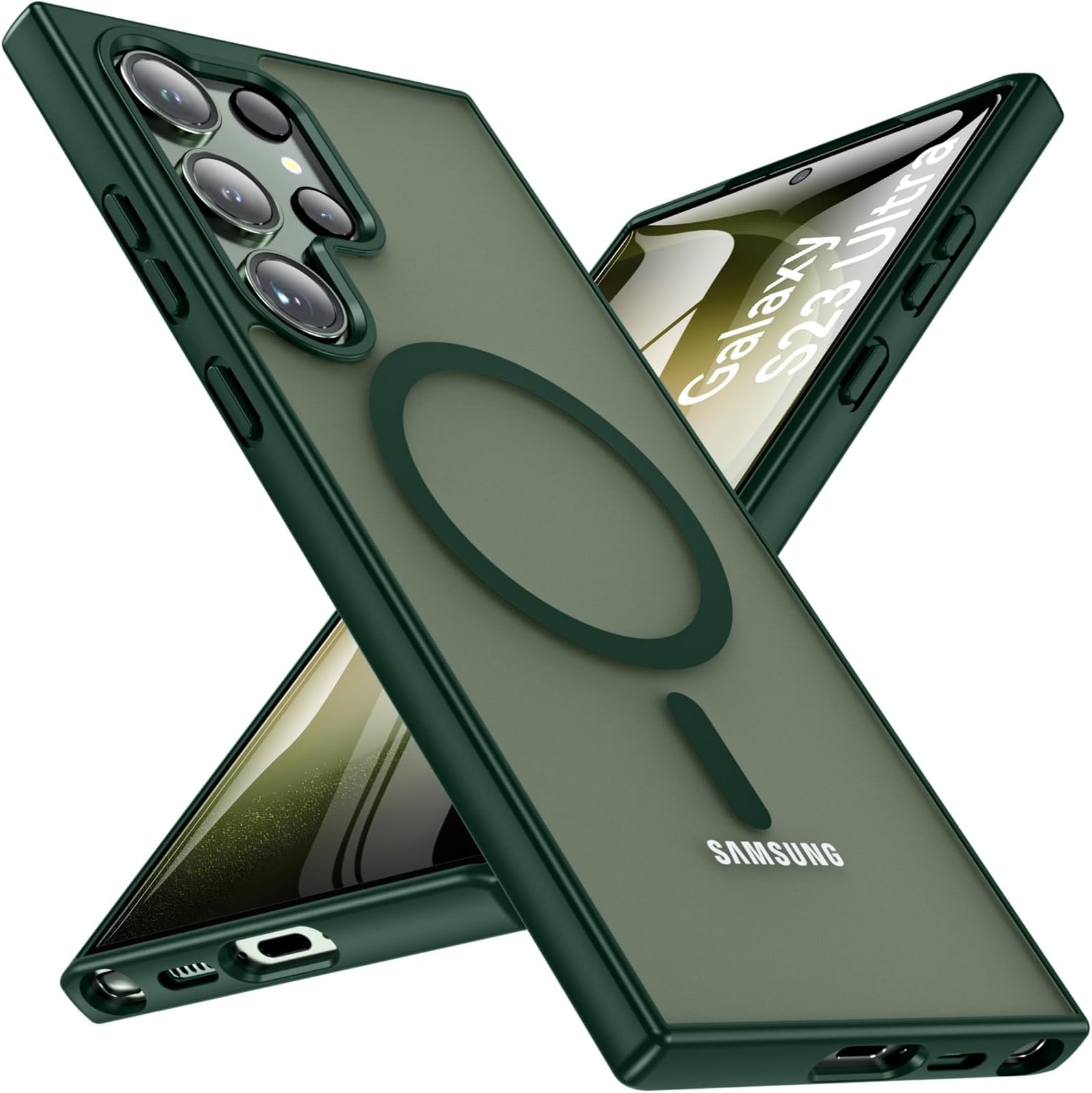 OWKEY for S23 Ultra Case 6.8'', Magnetic Samsung Galaxy S23 Ultra Case for Magsafe, [Shockproof Military] Translucent Back Slim Bumper Cover Phone Case Galaxy s23 Ultra case, Green