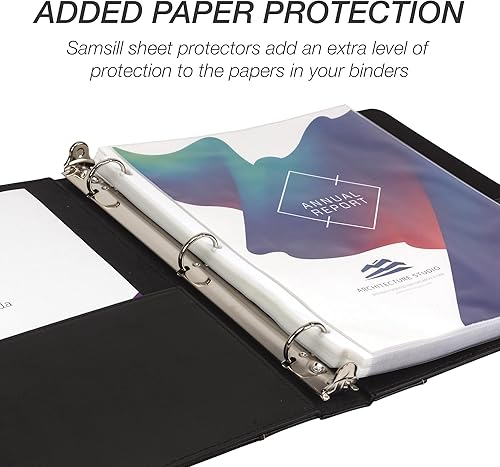 Vista 12 de Samsill Carpeta de 3 anillos de 1.5 pulgadas, piel, color negro con costuras de contraste, 8.5 x 11 pulgadas, 3 anillos, carpeta para cuadernos