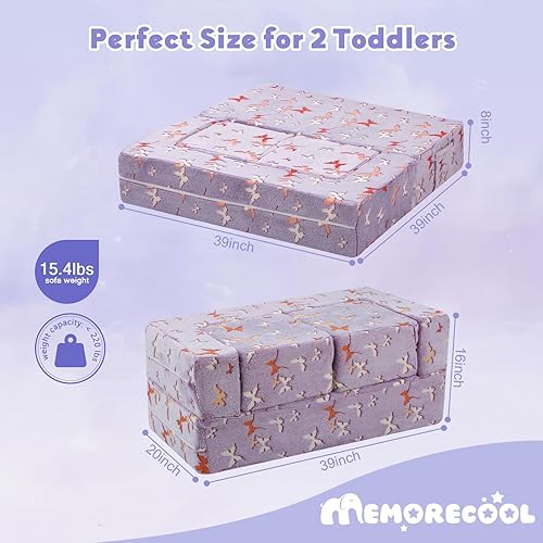 Miniatura 43 de MeMoreCool Sofá modular para niños, sofá convertible suave para niños, silla de espuma de felpa plegable gris para diversión en la sala de juegos de